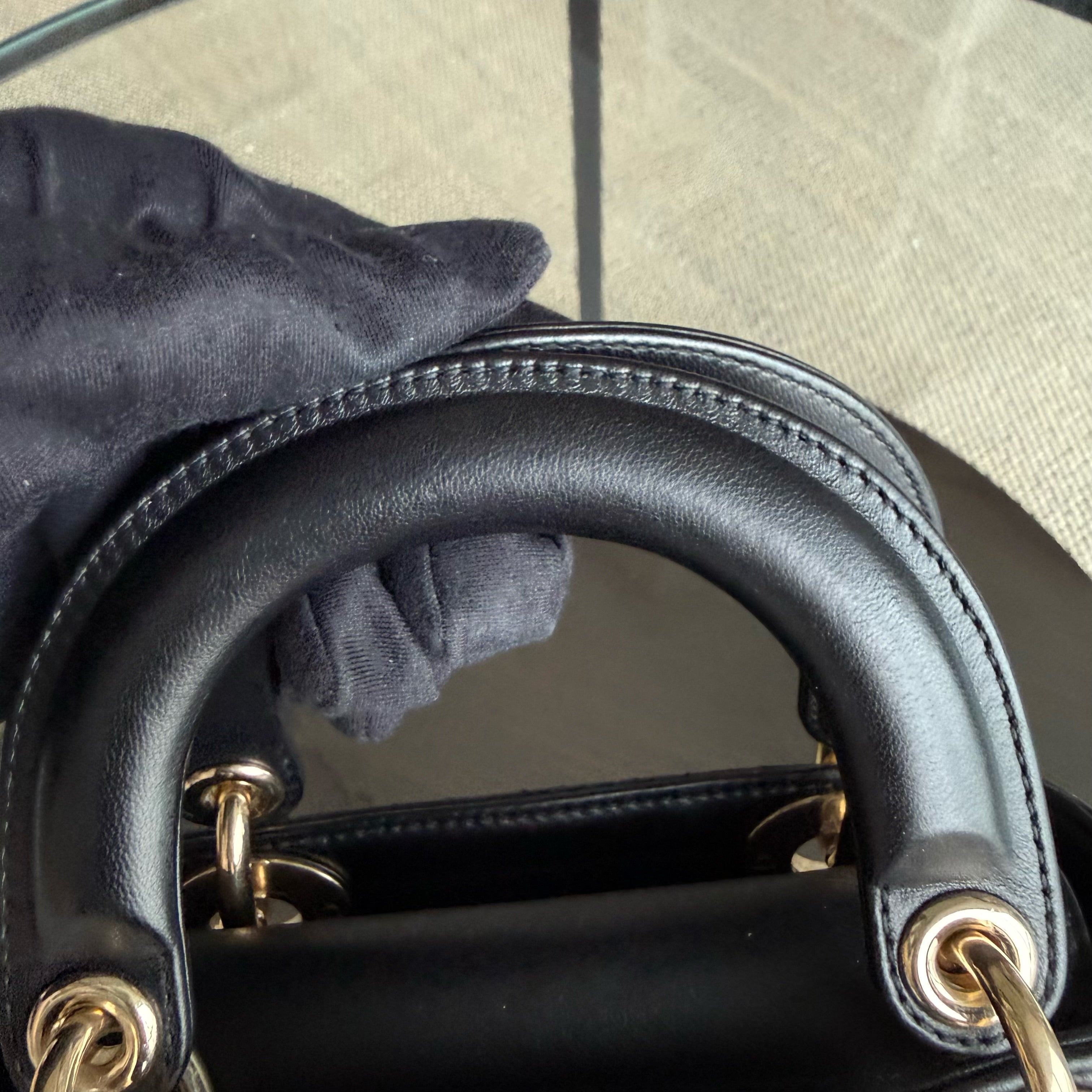 Dior Lady Mini - Cannage Lambskin Black Gold Hardware Chain Strap