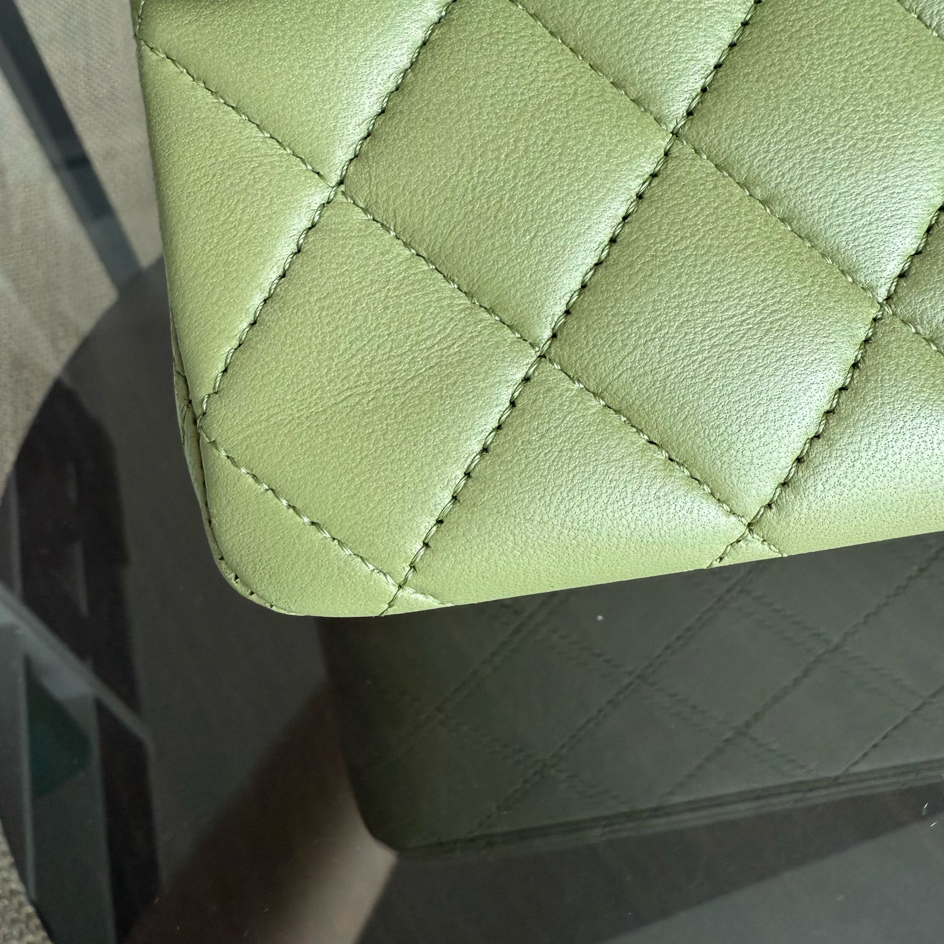 Chanel Classic Flap Medium - 25CM Quilted Lambskin Olive Green Silver Hardware Series 19