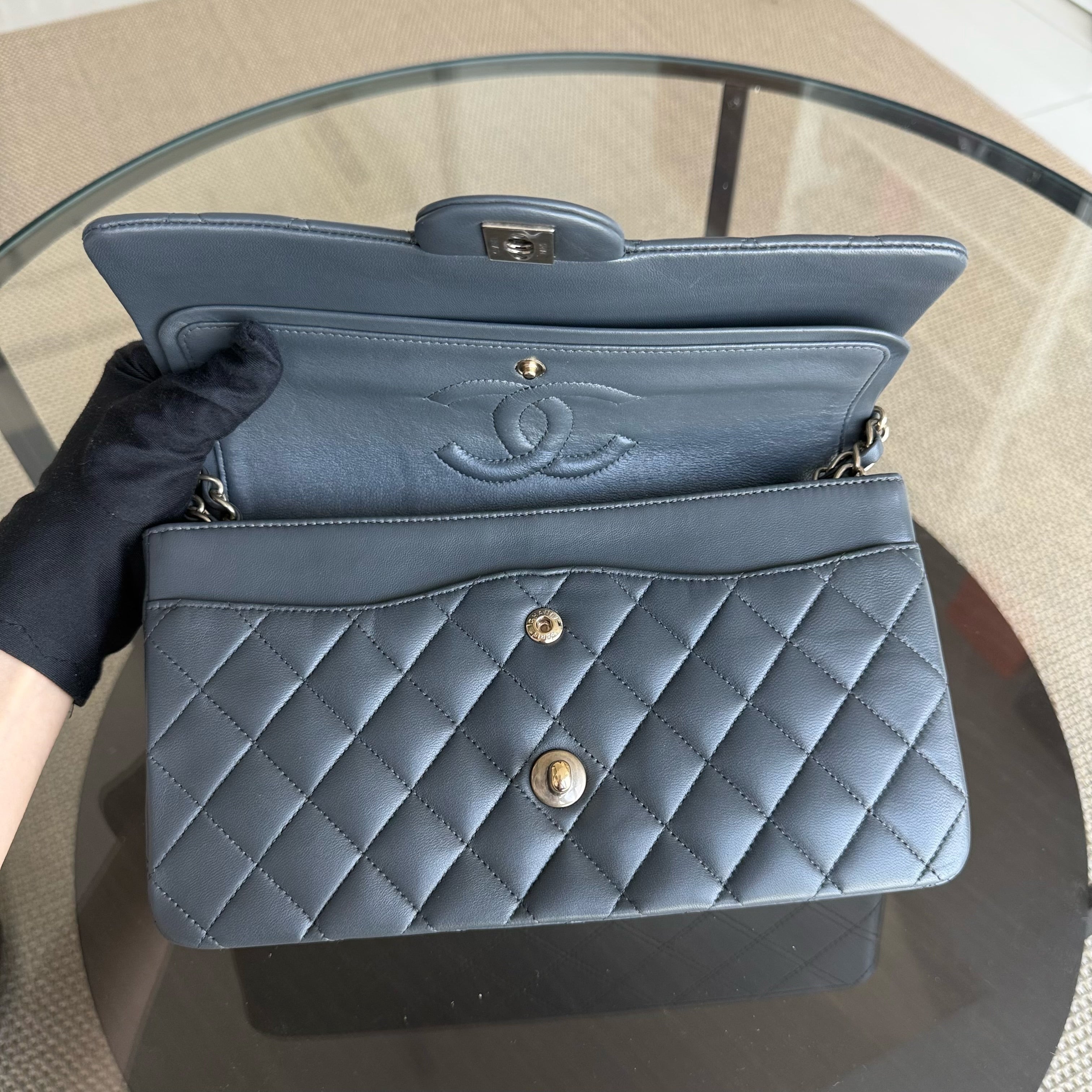 Chanel Classic Flap Medium - 25CM Quilted Lambskin Dark Gray Gold Hardware Series 19