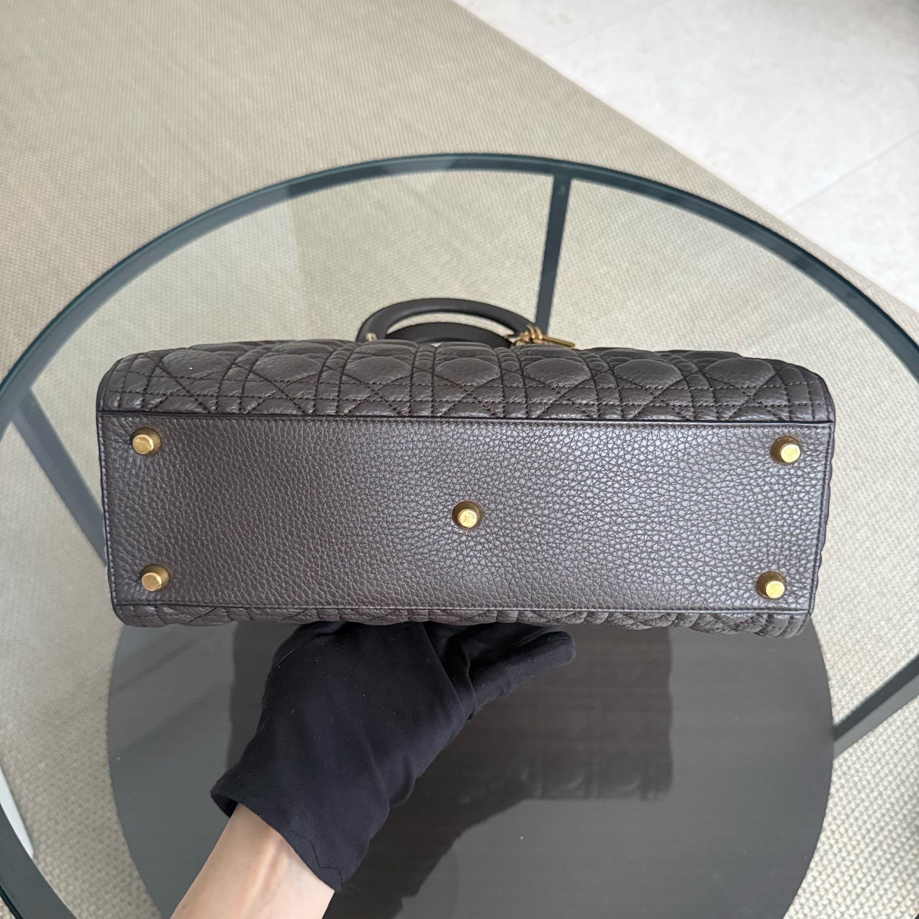 Dior Lady Large Flap - Calfskin Cannage Dark Brown Gold Hardware