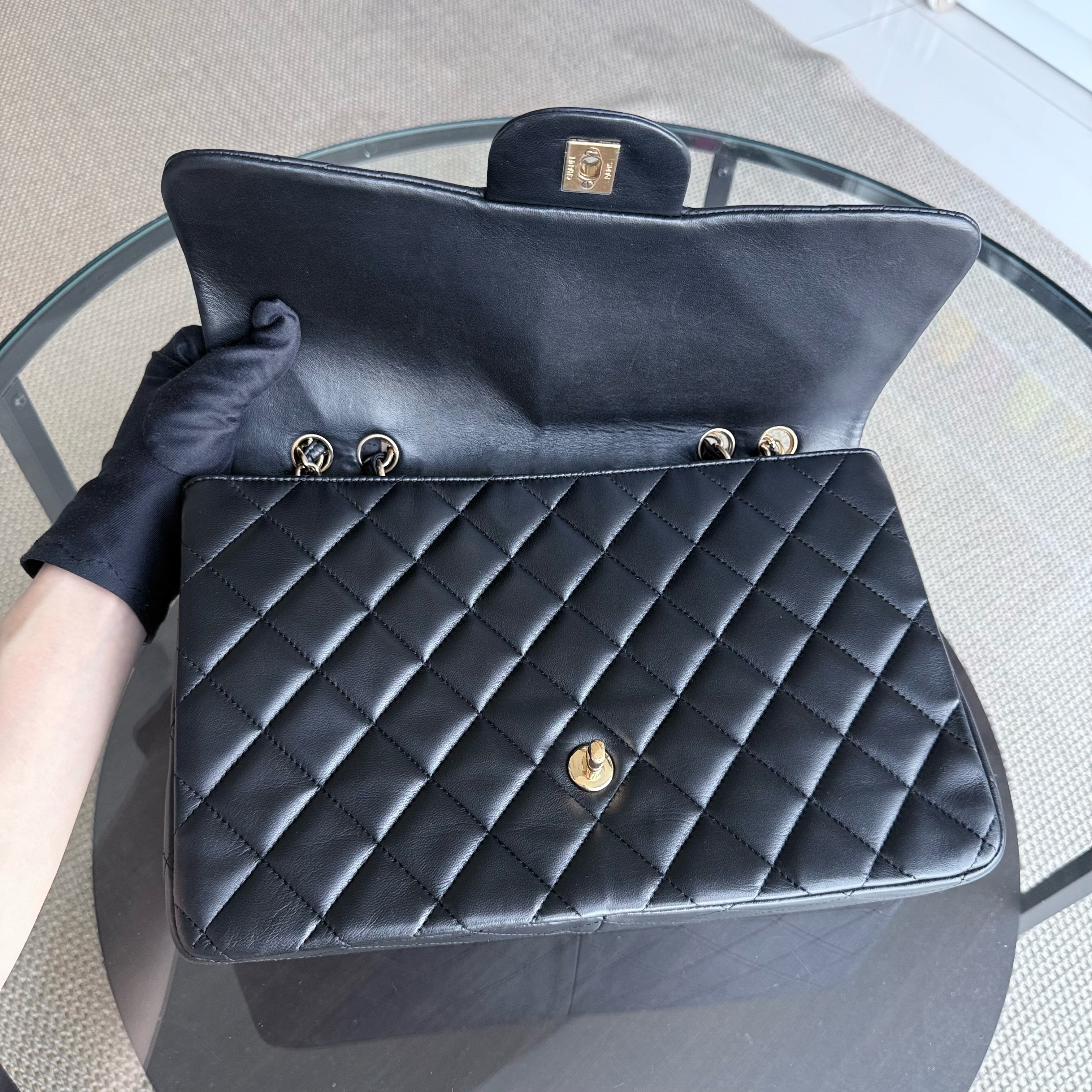 Chanel Classic Flap Jumbo - 30CM Single Flap Quilted Lambskin Black Gold Hardware Series 13
