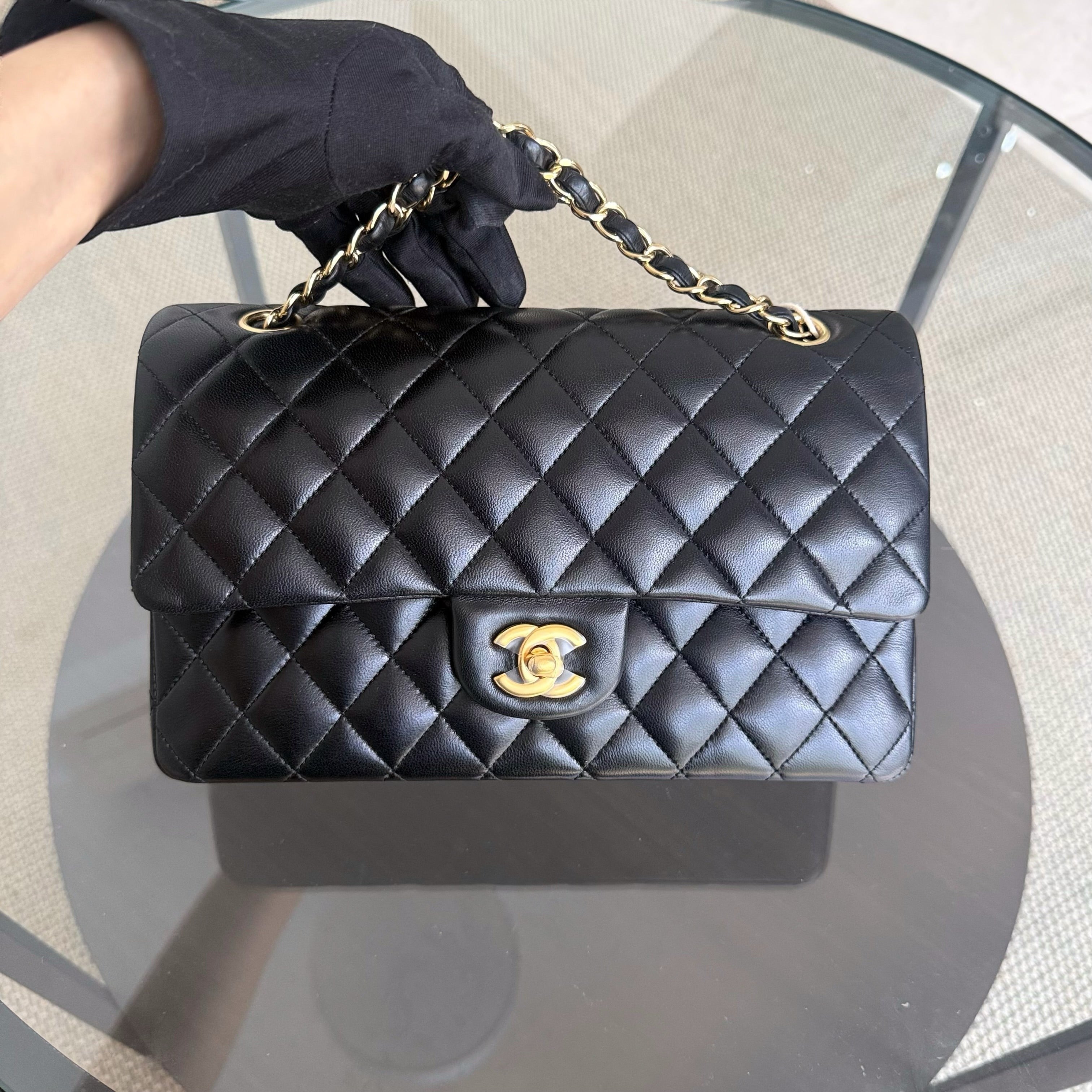 Chanel Classic Flap Medium - 25CM Quilted Lambskin Black Gold Hardware Series 13