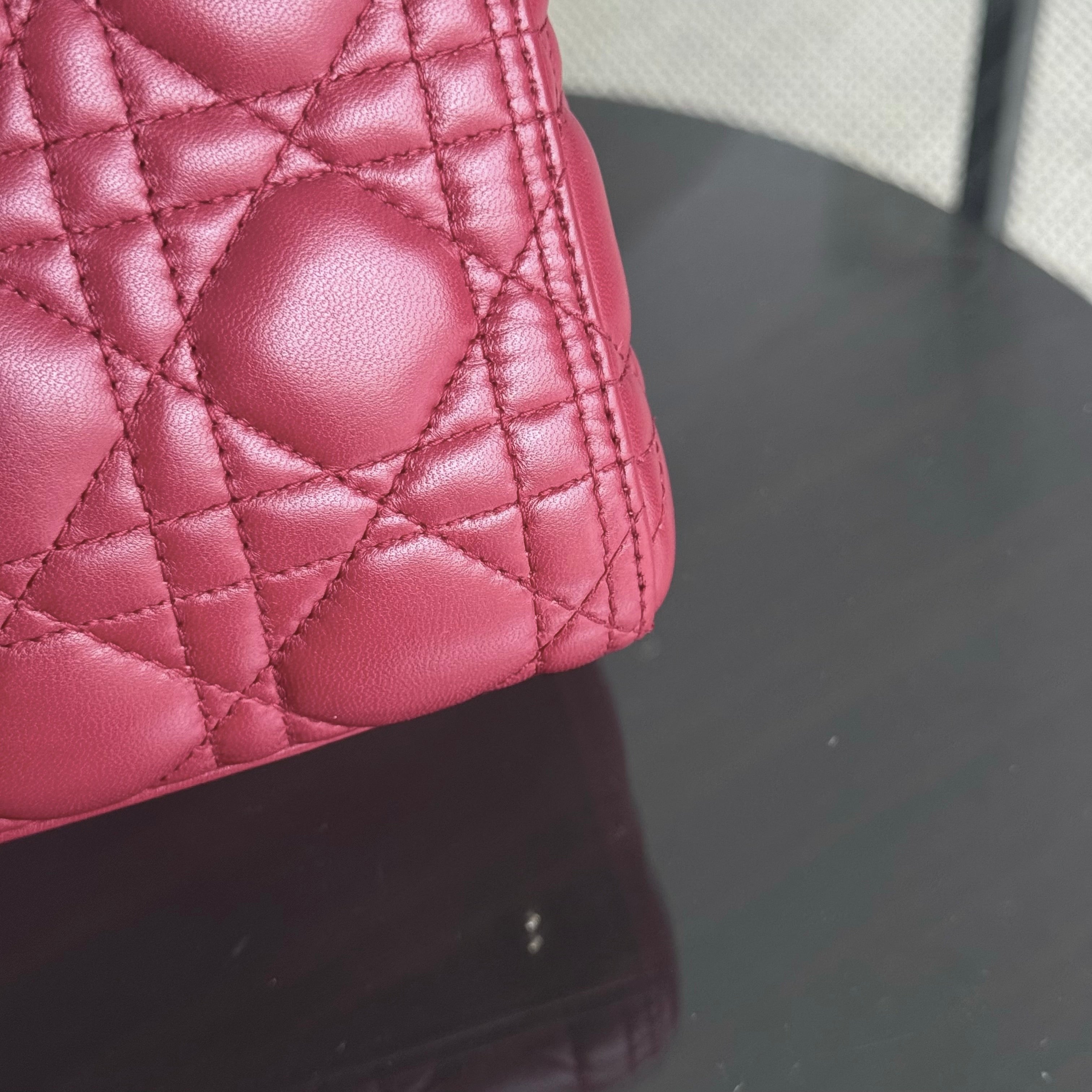 Dior Lady Medium - Cannage Lambskin Burgundy Dark Red Gold Hardware Adjustable Strap