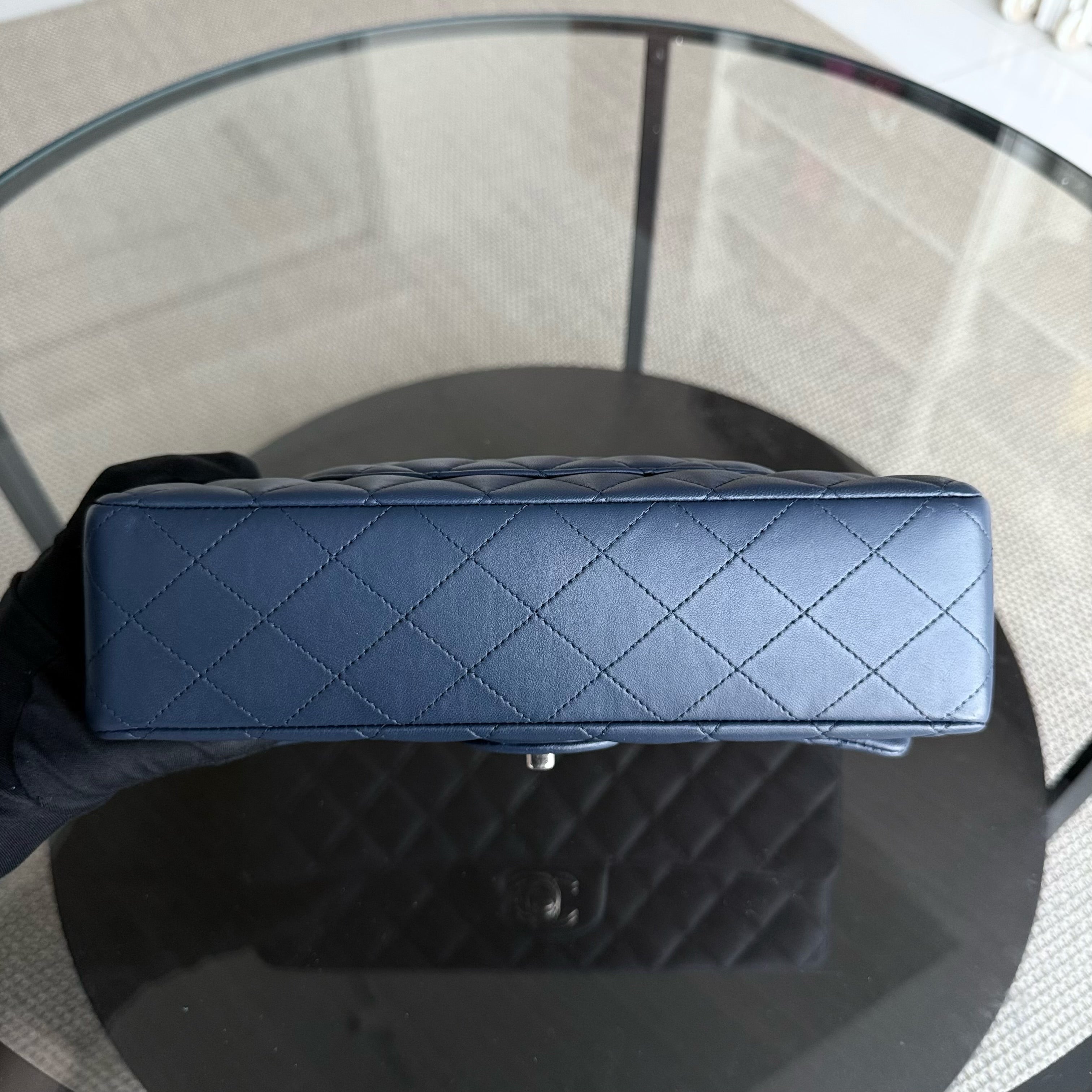 Chanel Classic Flap Medium - 25CM Quilted Lambskin Dark Blue Silver Hardware Series 22