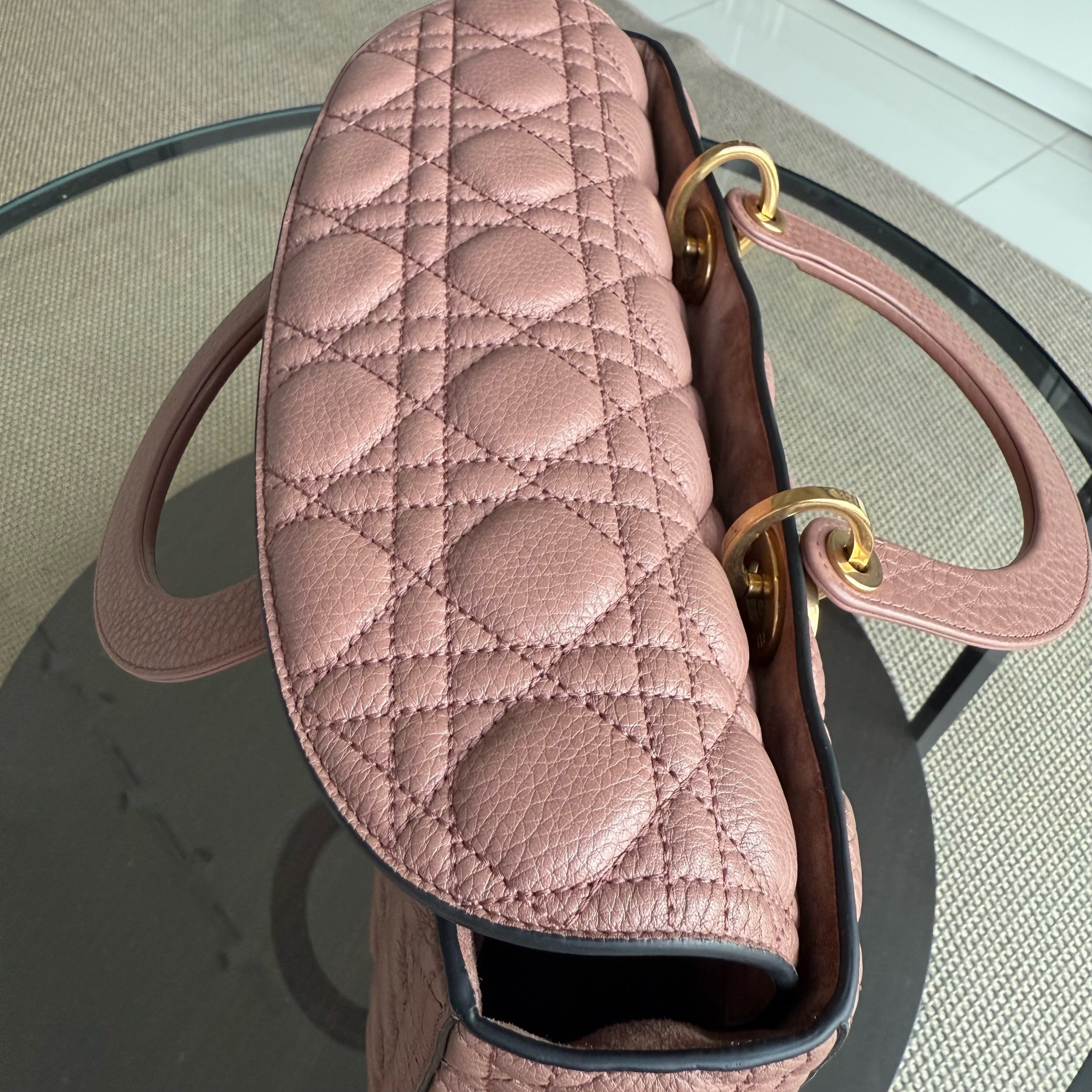 DIor Lady Large - Cannage Grained Calfskin Blush Gold Hardware NO STRAP