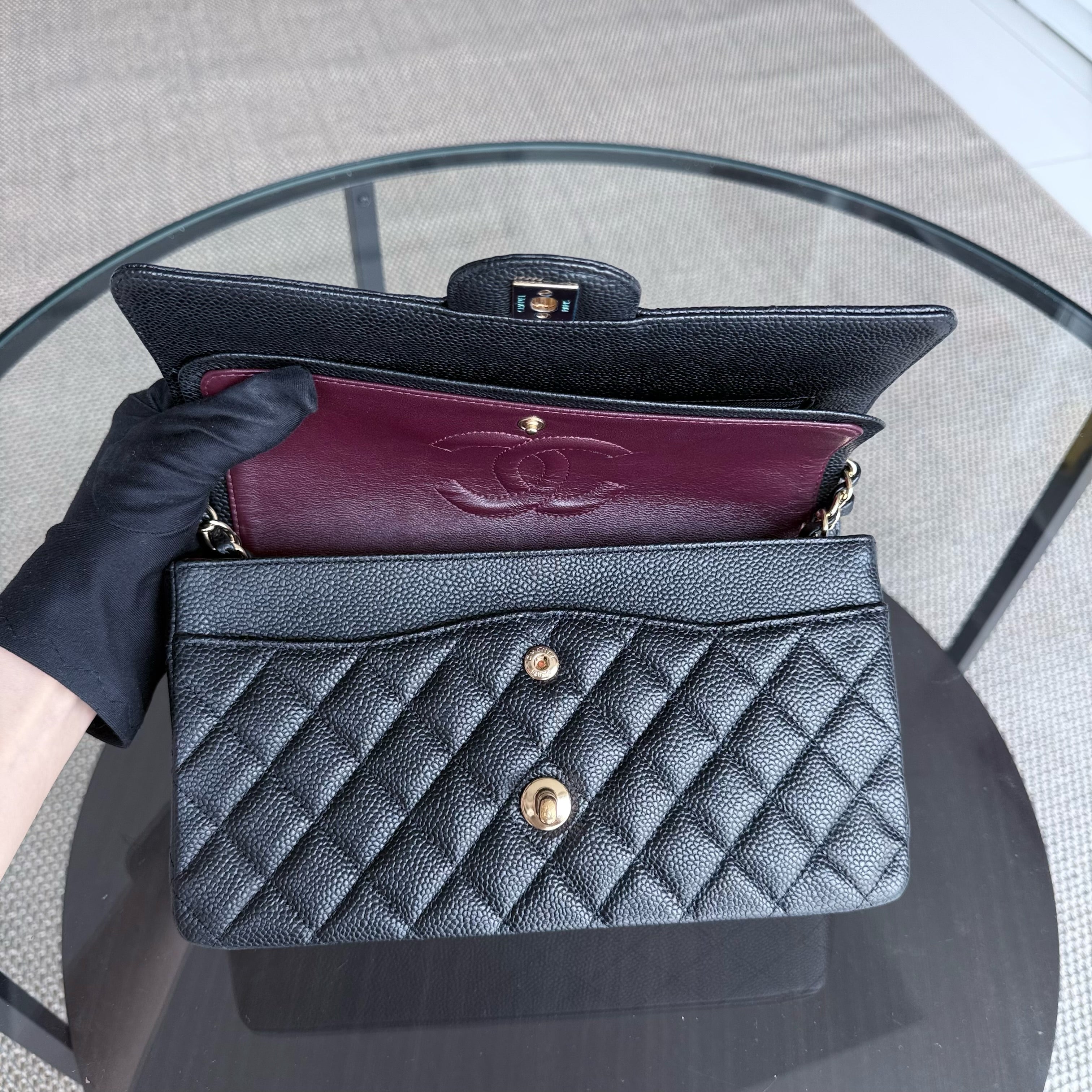 Chanel Classic Flap Medium - Caviar 25CM Quilted Black Gold Hardware Series 21