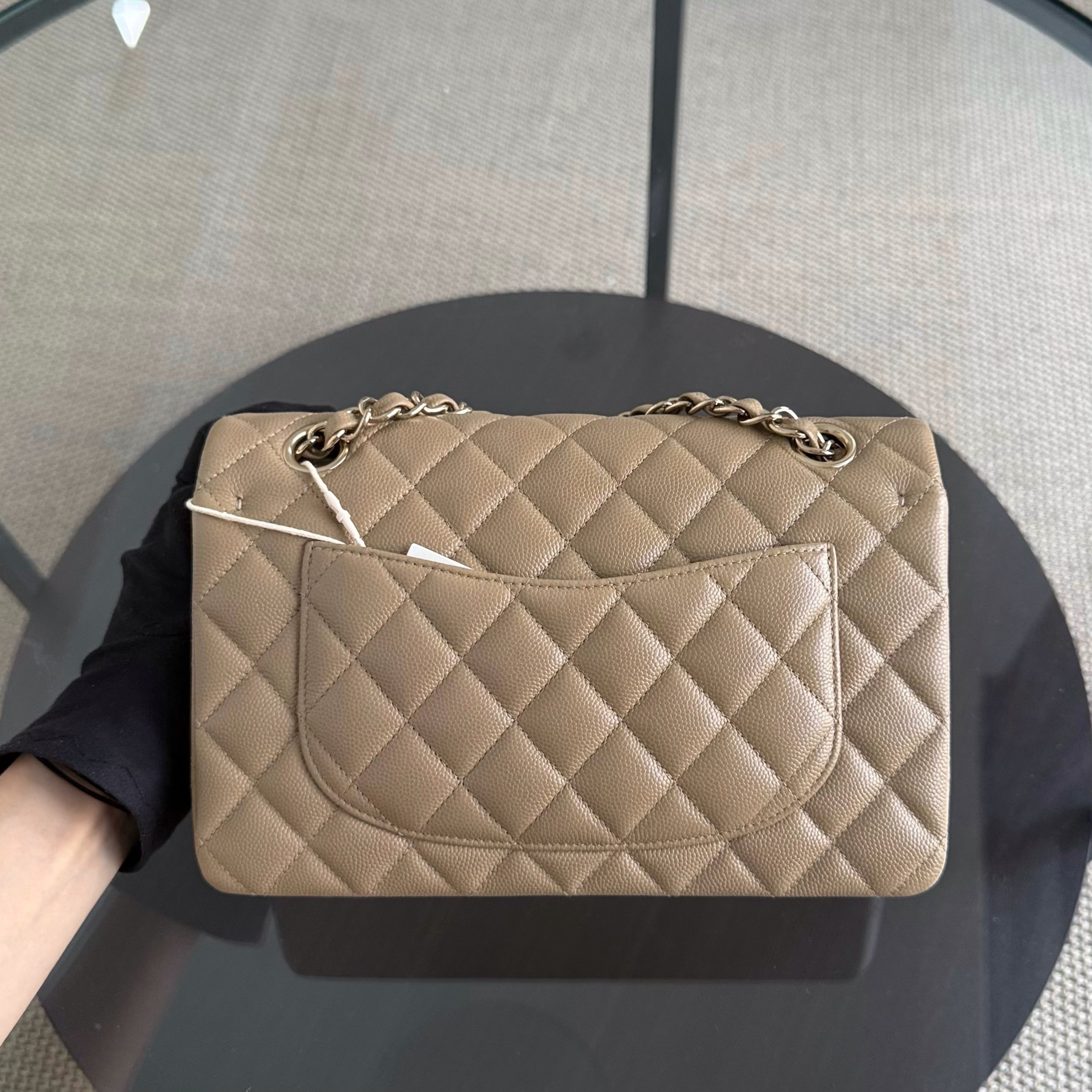 Chanel Classic Flap Small - Caviar 23CM Quilted Dark Beige Gold Hardware Microchip