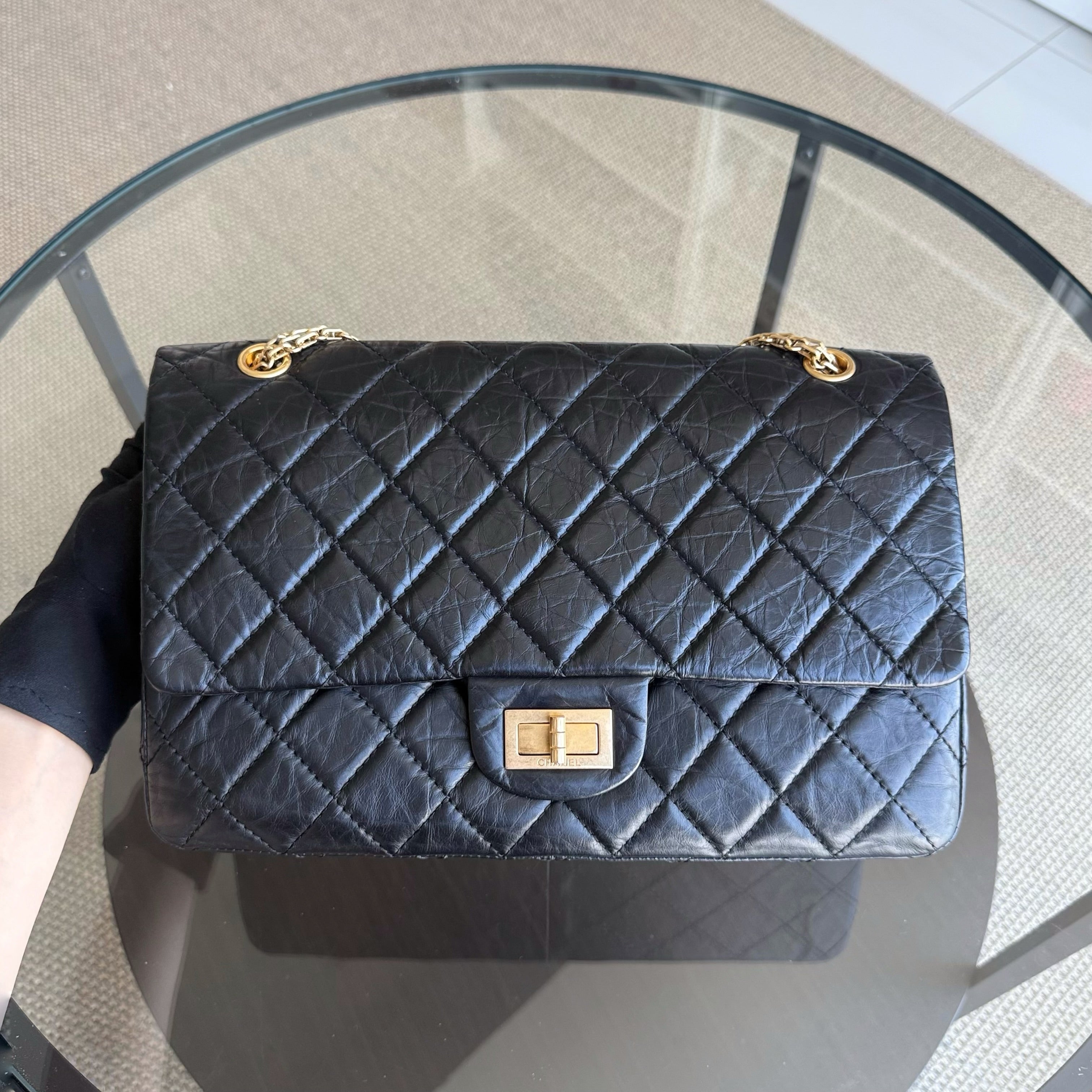 Chanel 2.55 Reissue 227 - Quilted Aged Calfskin Black Gold Hardware Series 17