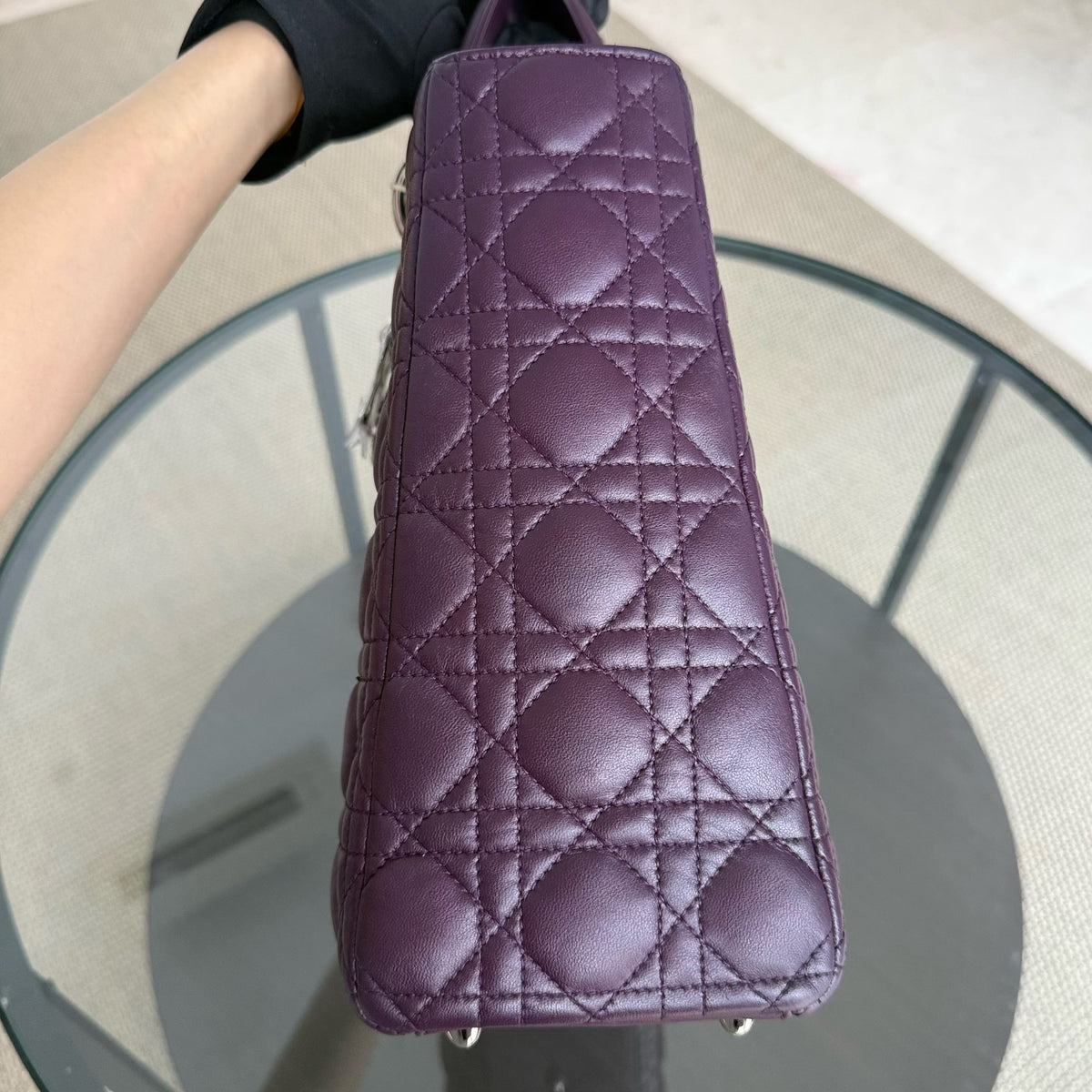 Dior Lady Large - Cannage Lambskin Dark Purple Silver Hardware
