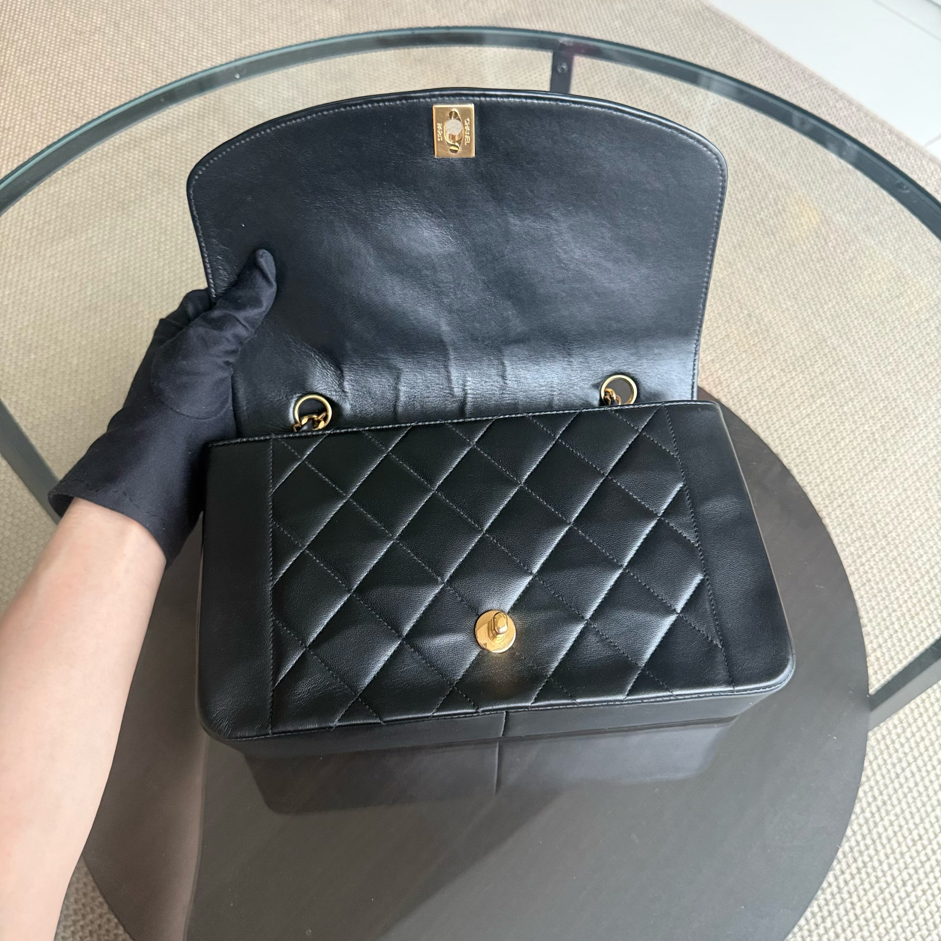 Chanel Diana Medium Vintage - Quilted Lambskin Black Gold Hardware Series 2