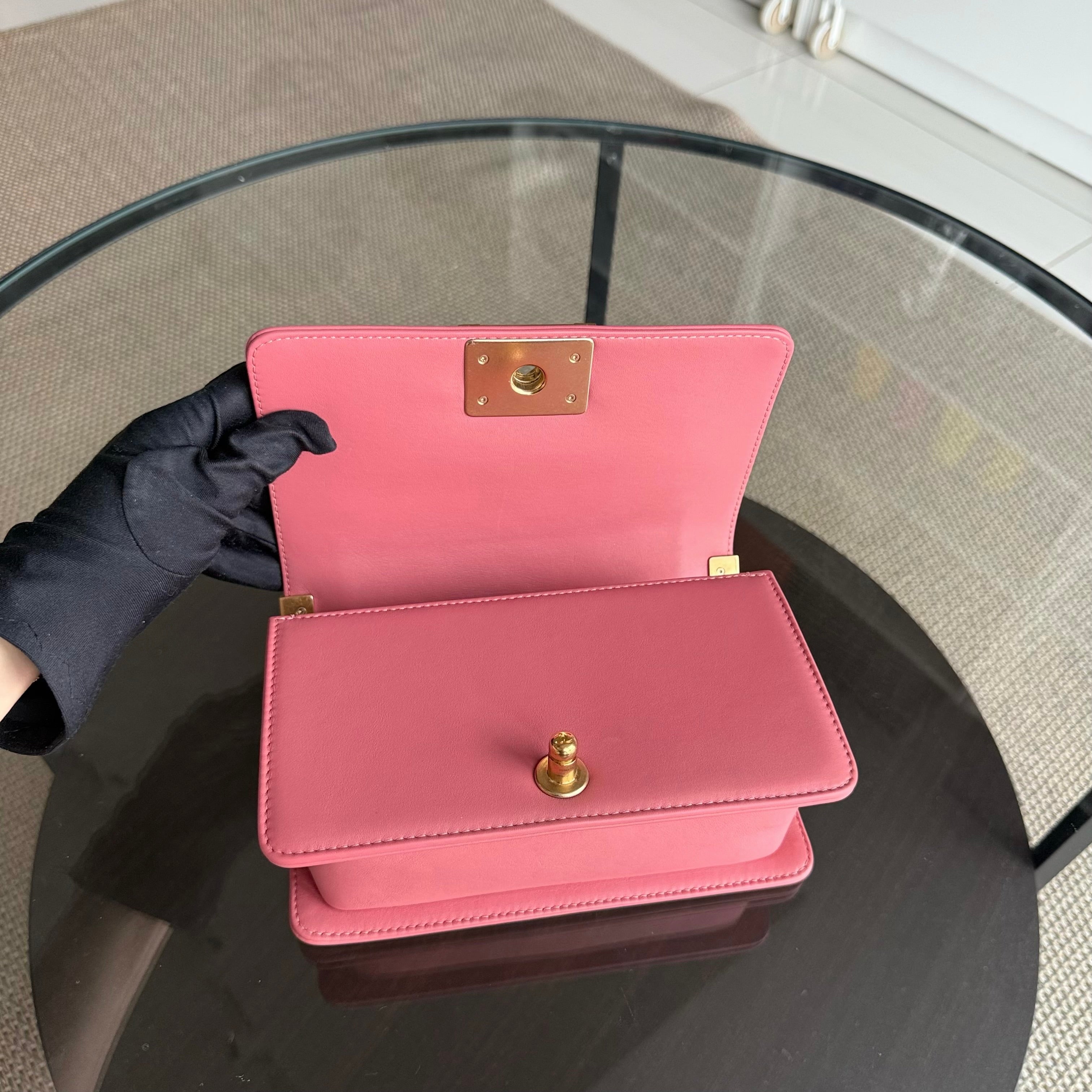 Chanel Boy Small - 20CM Quilted Calfskin Pink Gold Hardware Series 28