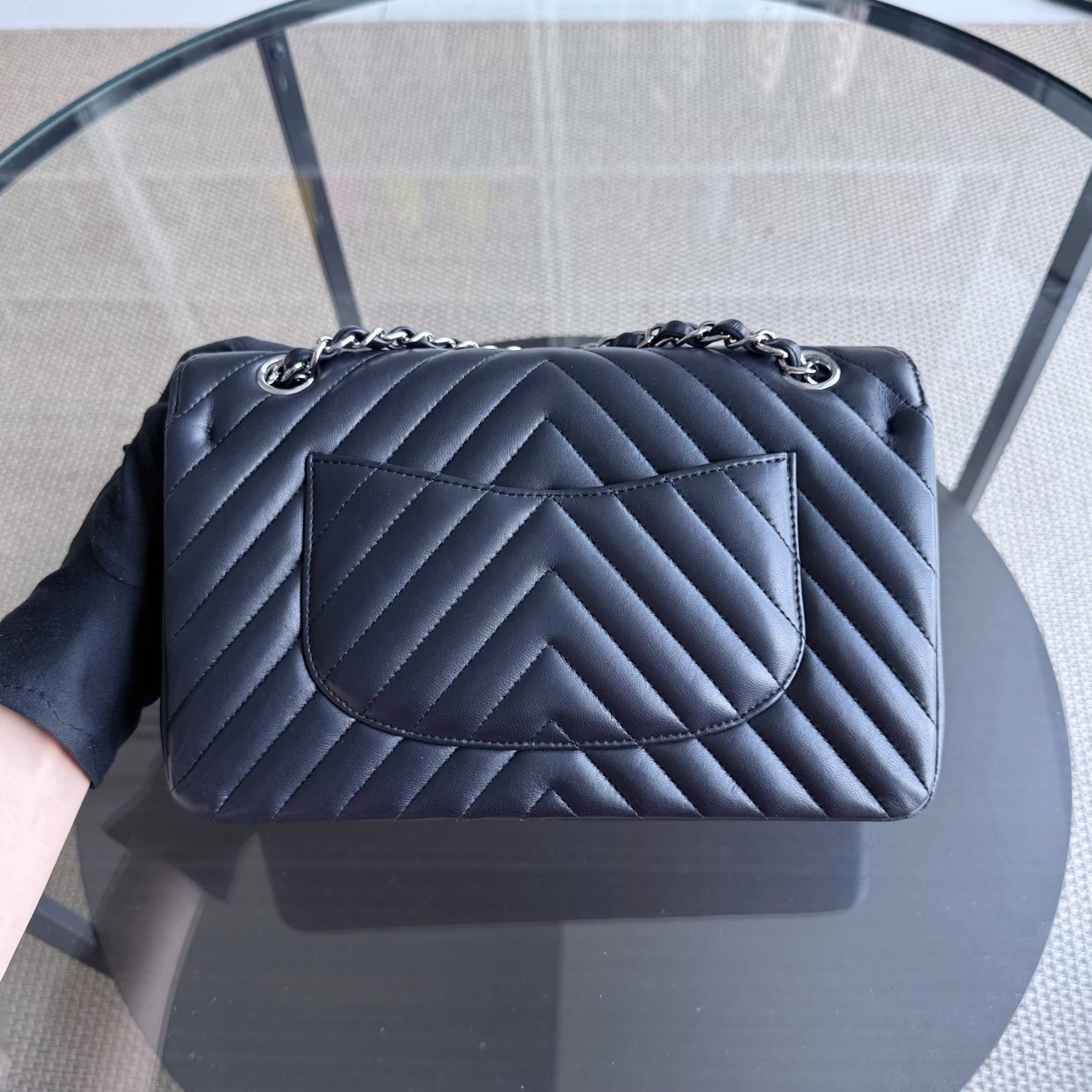 Chanel Classic Flap Medium - 25CM Chevron Lambskin Midnight Dark Blue Silver Hardware Series 25