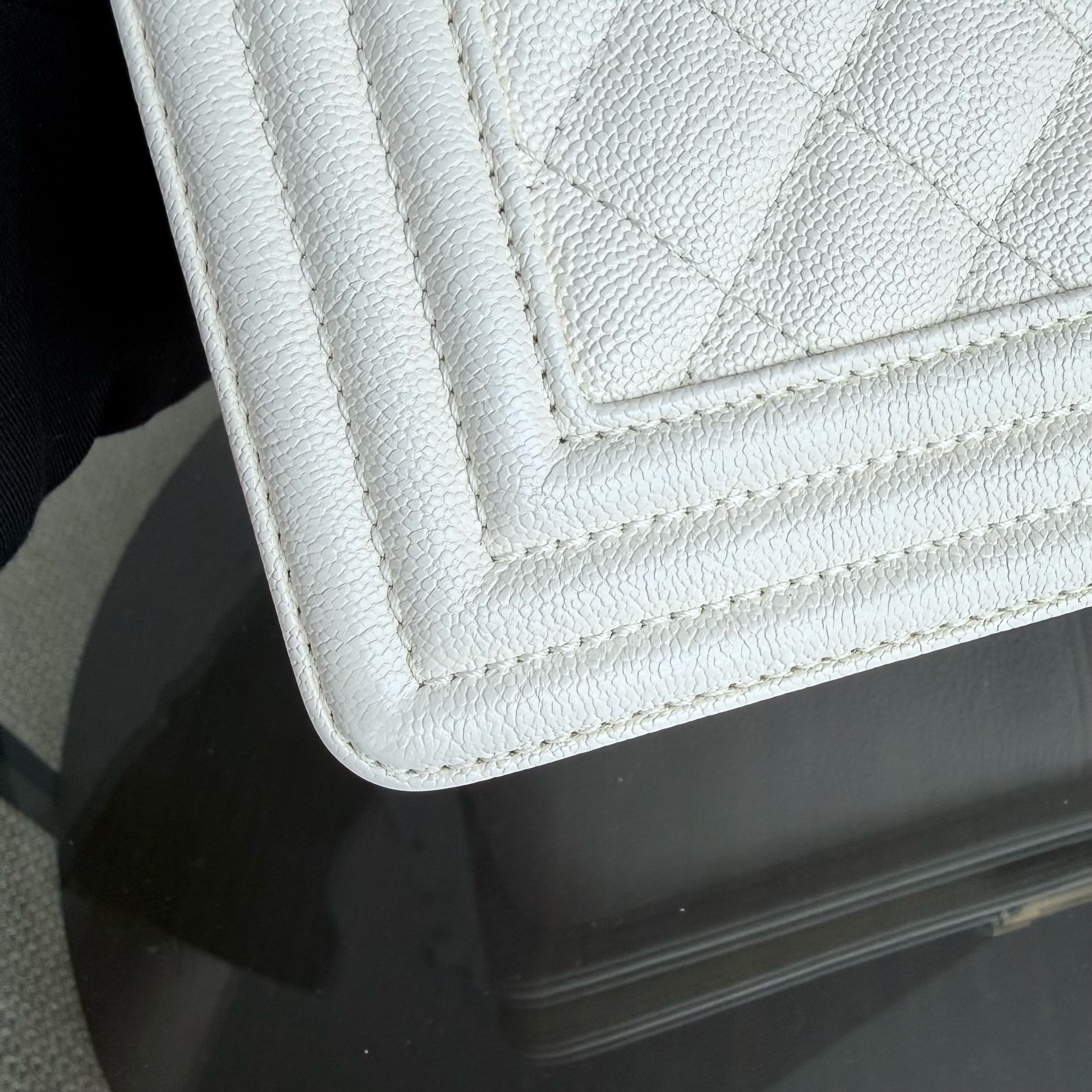 Chanel Boy Medium - Caviar 25CM Cream White Aged Gold Hardware Series 26