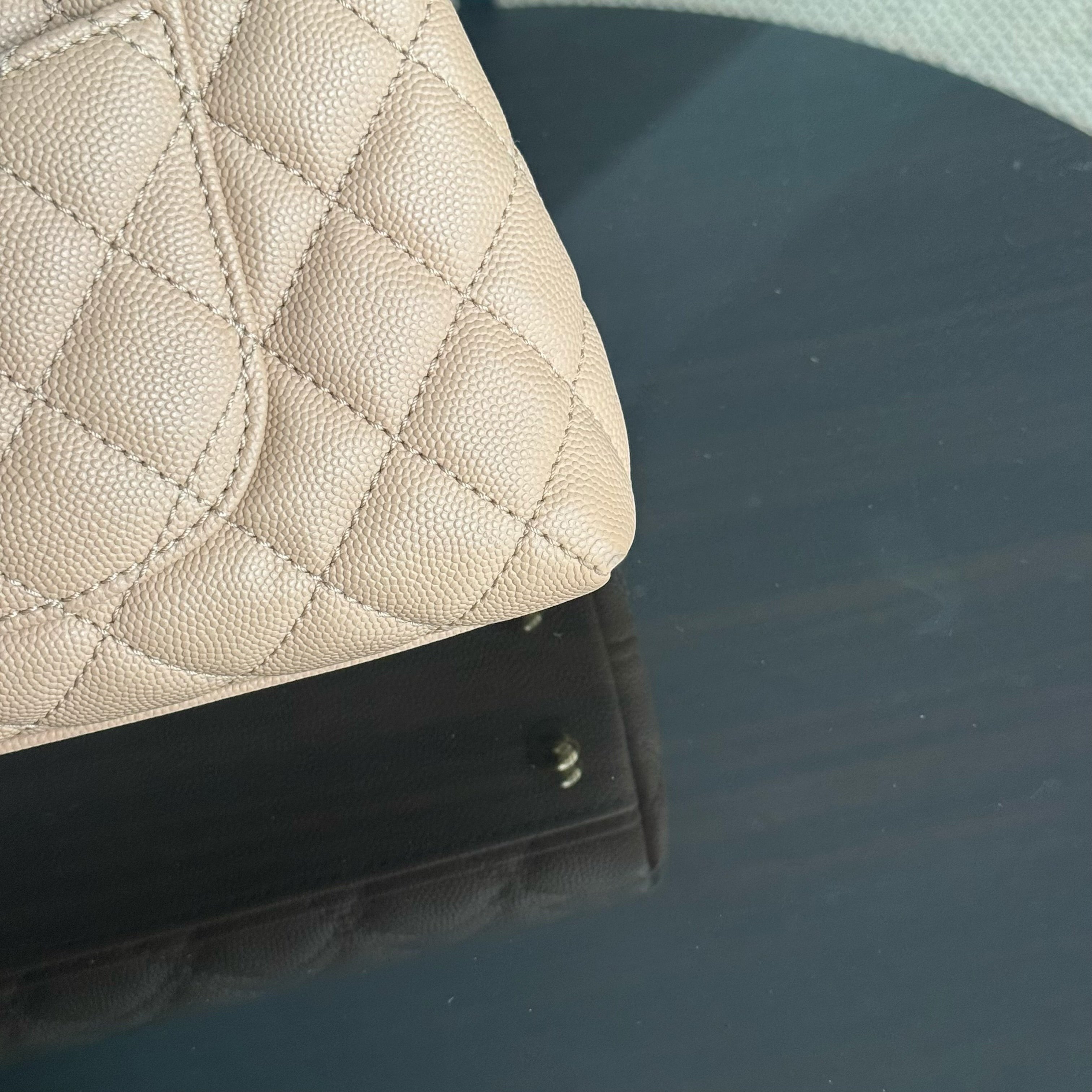 Chanel Coco Handle Small - Caviar Quilted Beige Lizard Handle Gold Hardware Series 24