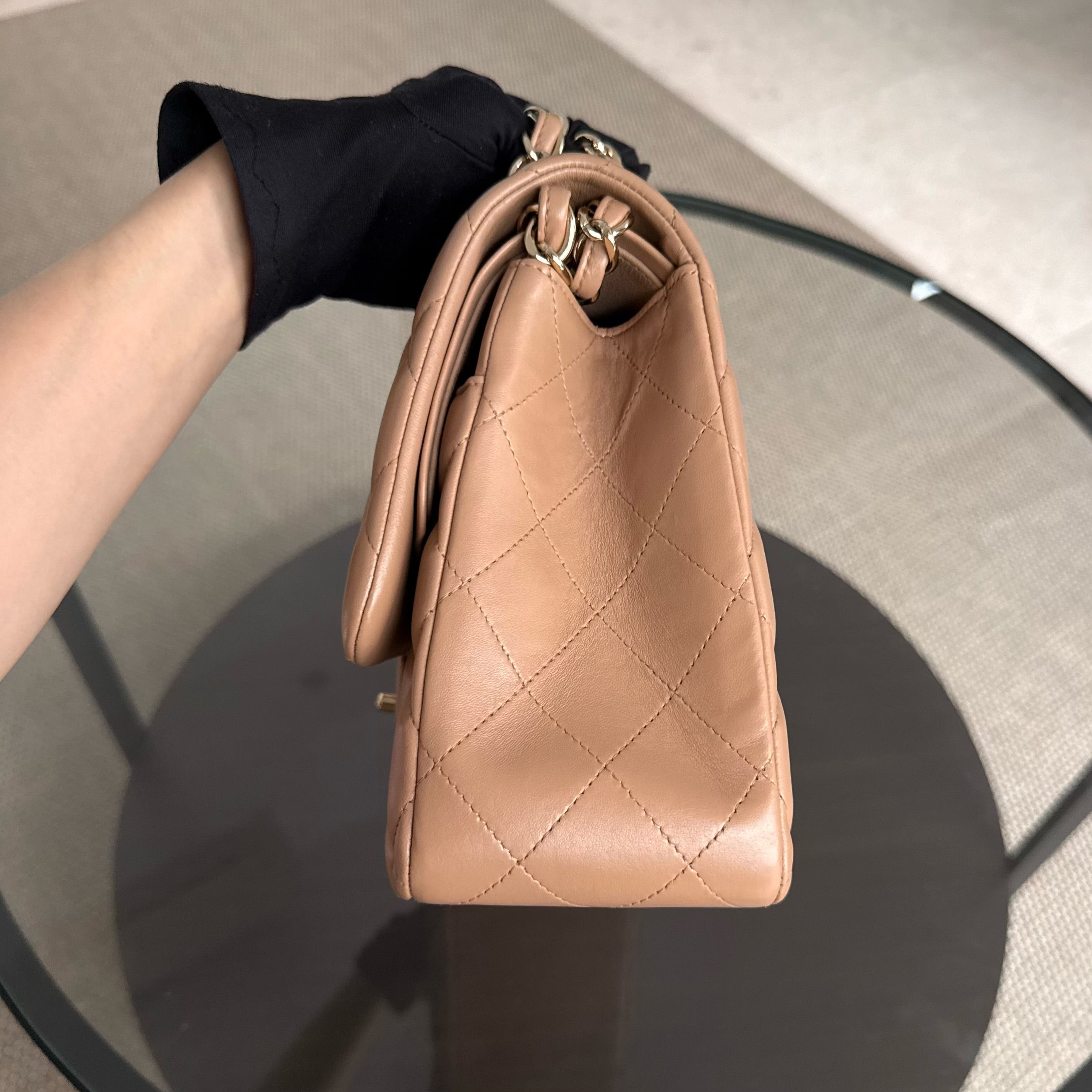Chanel Classic Flap Jumbo - Double Flap 30CM Quilted Lambskin Caramel Dark Beige Gold Hardware Series 18