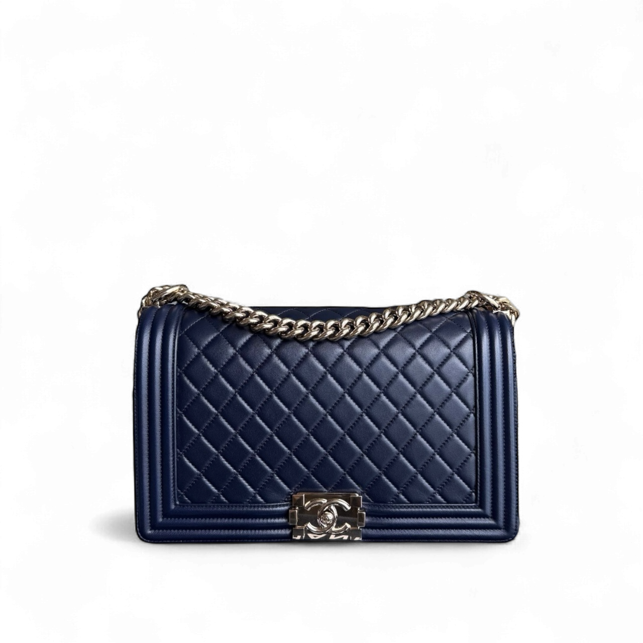 Chanel Boy New Medium - 28CM Quilted Lambskin Dark Blue Gold Hardware Series 22