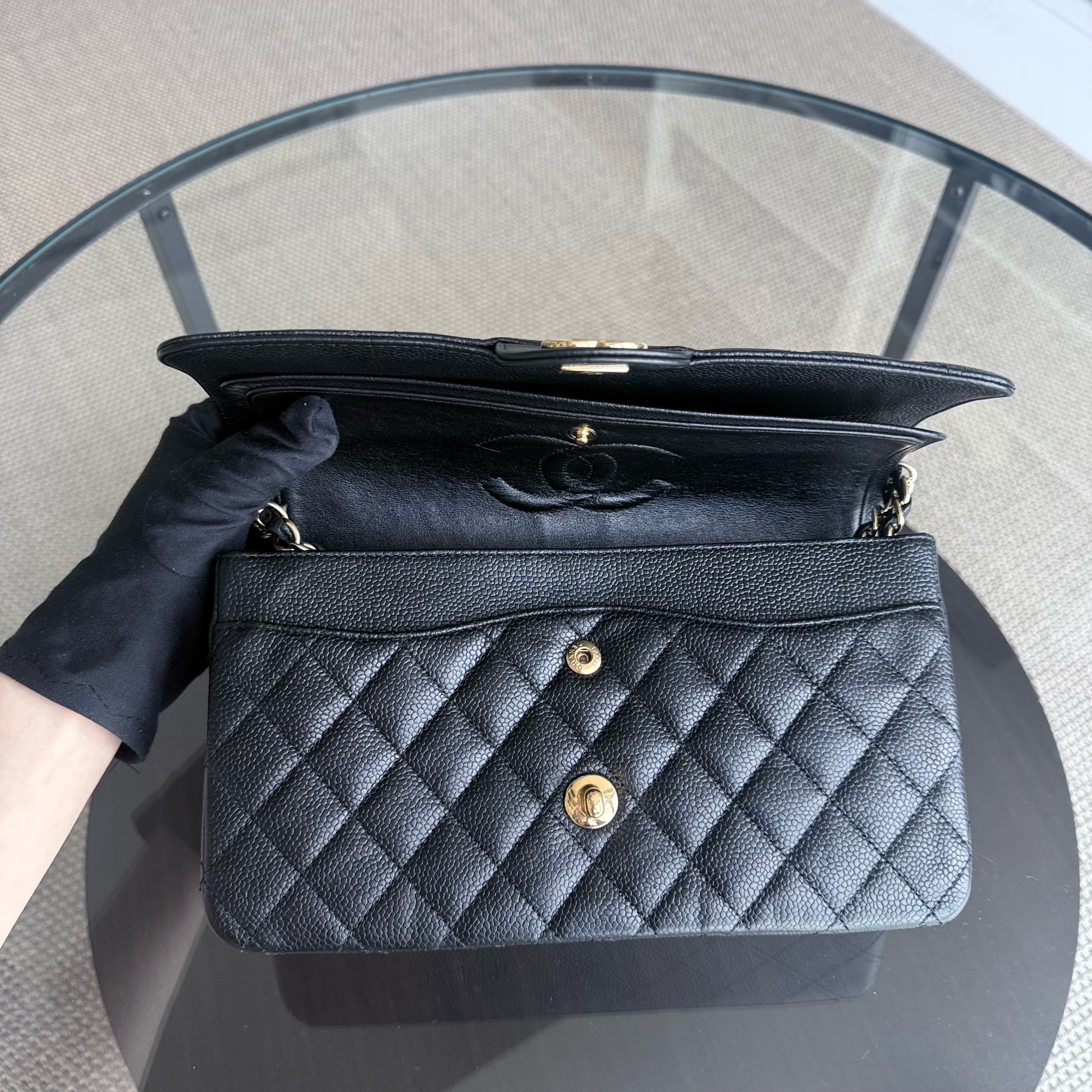 Chanel Classic Flap Medium - Caviar 25CM Quilted Grained Calfskin Black Gold Hardware Series 13