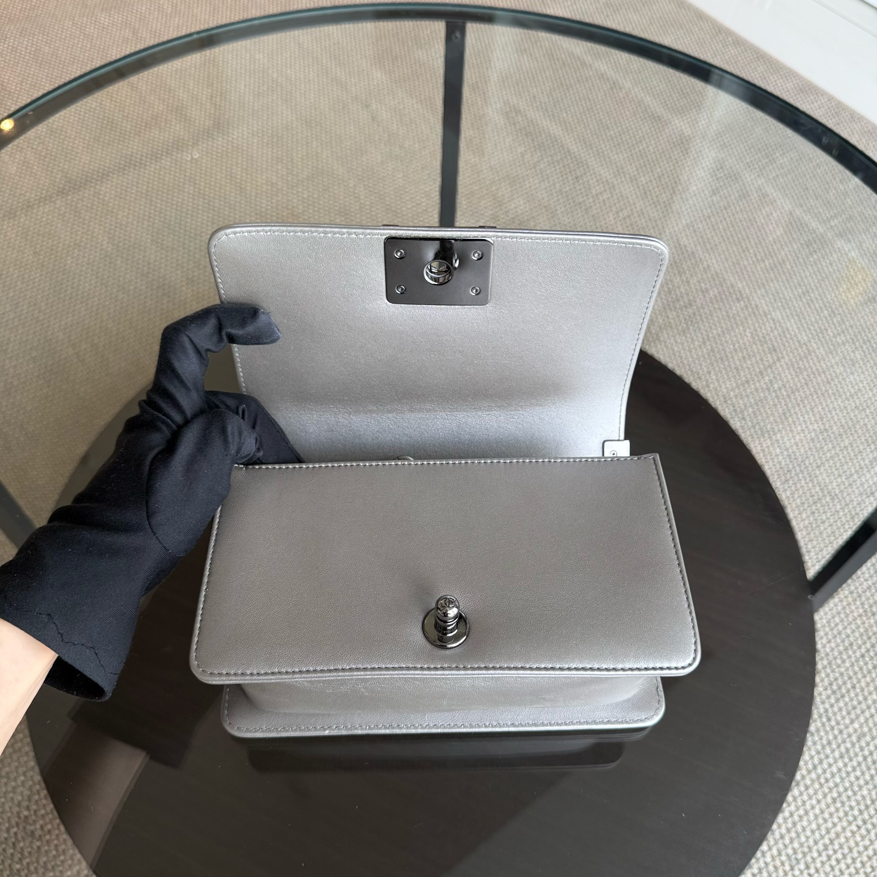 Chanel Boy Small - 20CM Stingray Gray Grey Silver Hardware Series 27