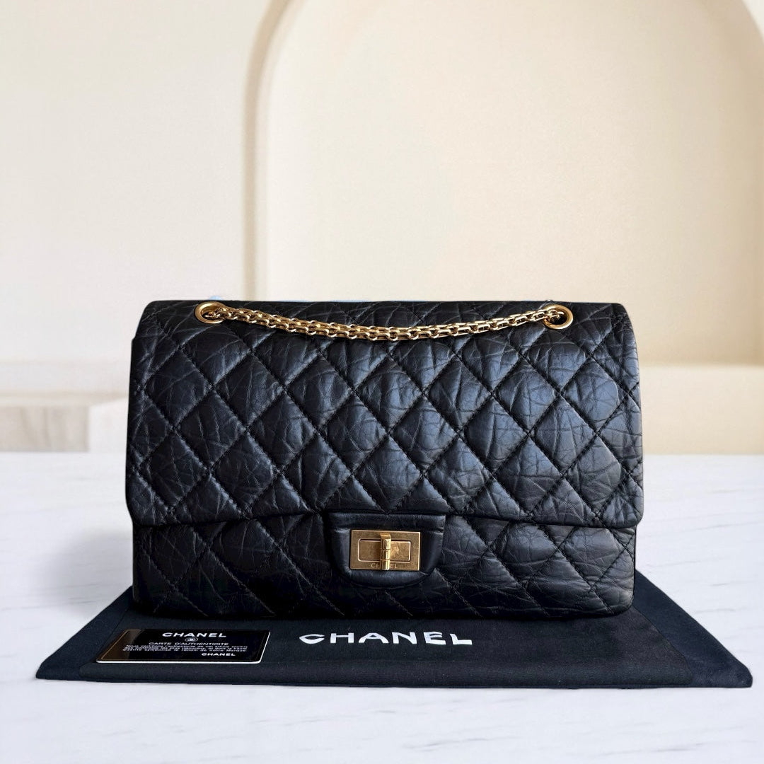 Chanel 2.55 Reissue 227 - Quilted Aged Calfskin Black Gold Hardware Series 18