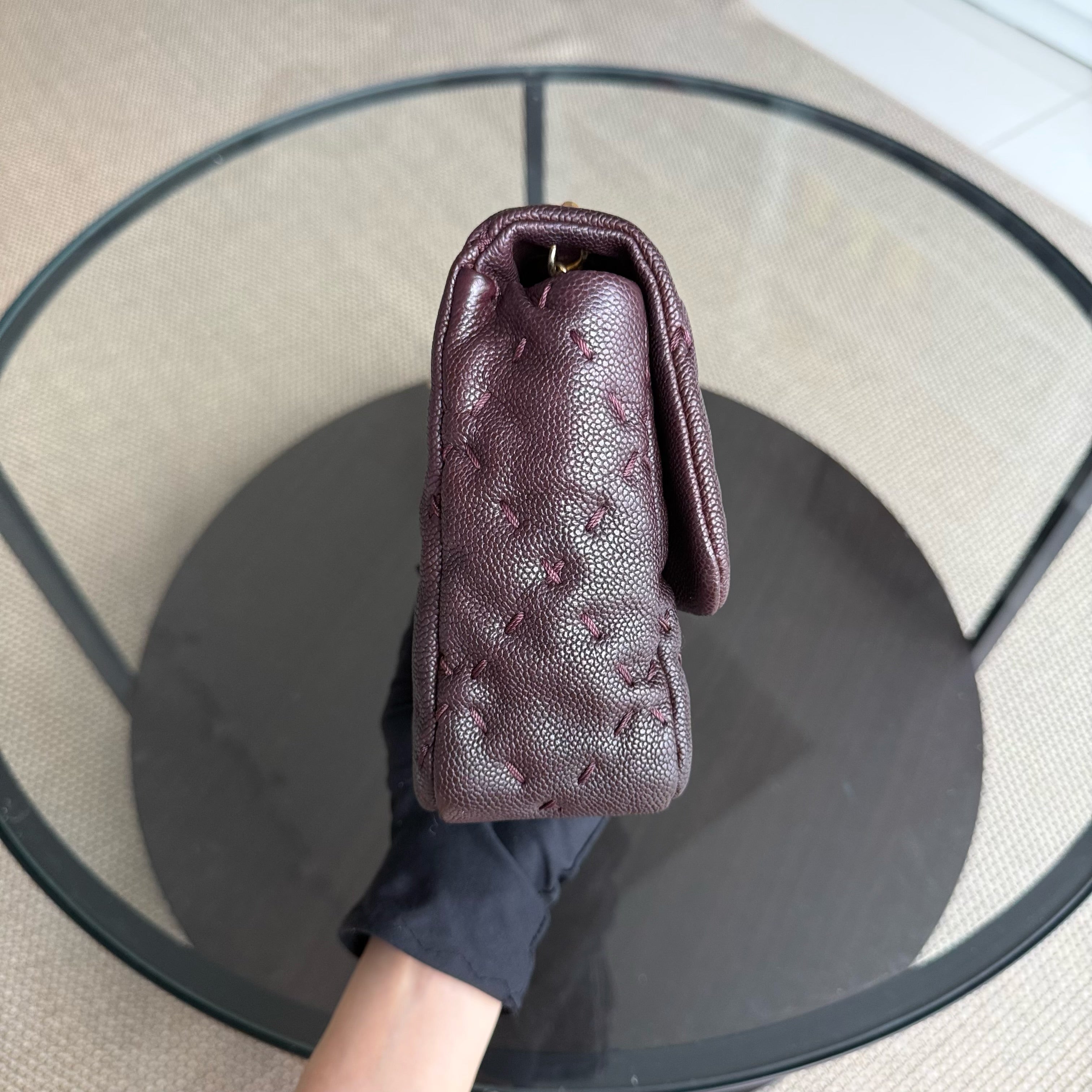 Chanel Seasonal Flap Wild Stitches - Caviar Quilted Grained Calfskin Dark Brown Gold Hardware Series 15