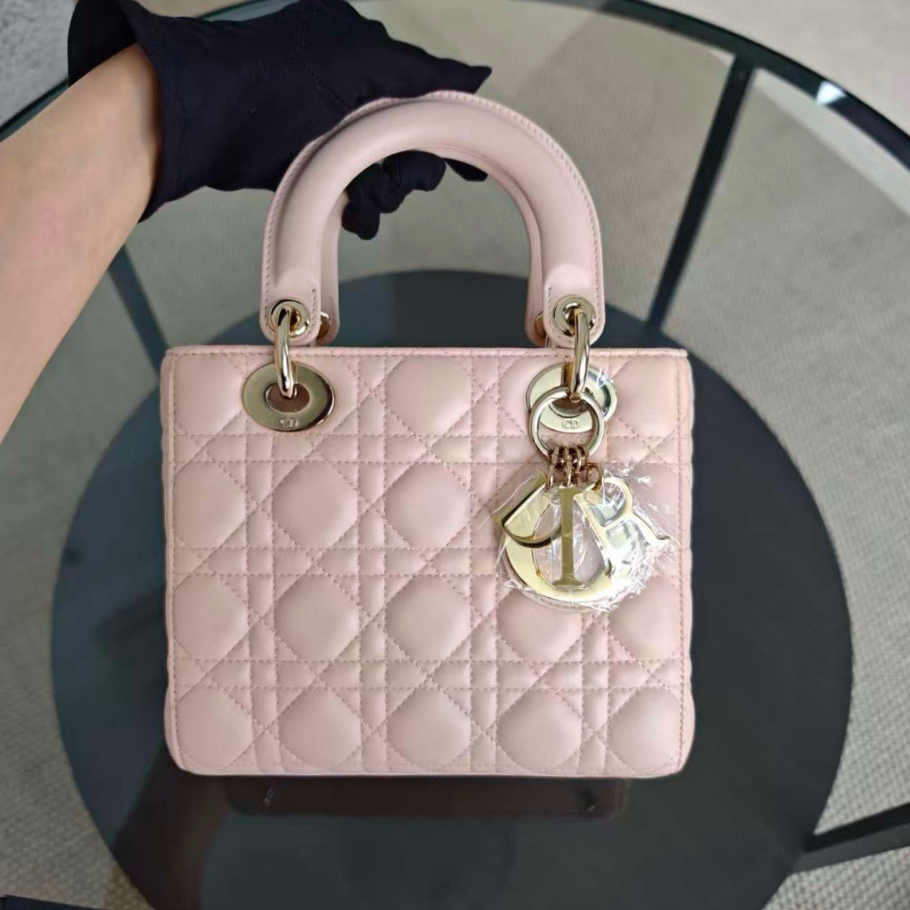 Dior Lady Small Flap - Cannage Lambskin Light Sakura Pink Gold Hardware