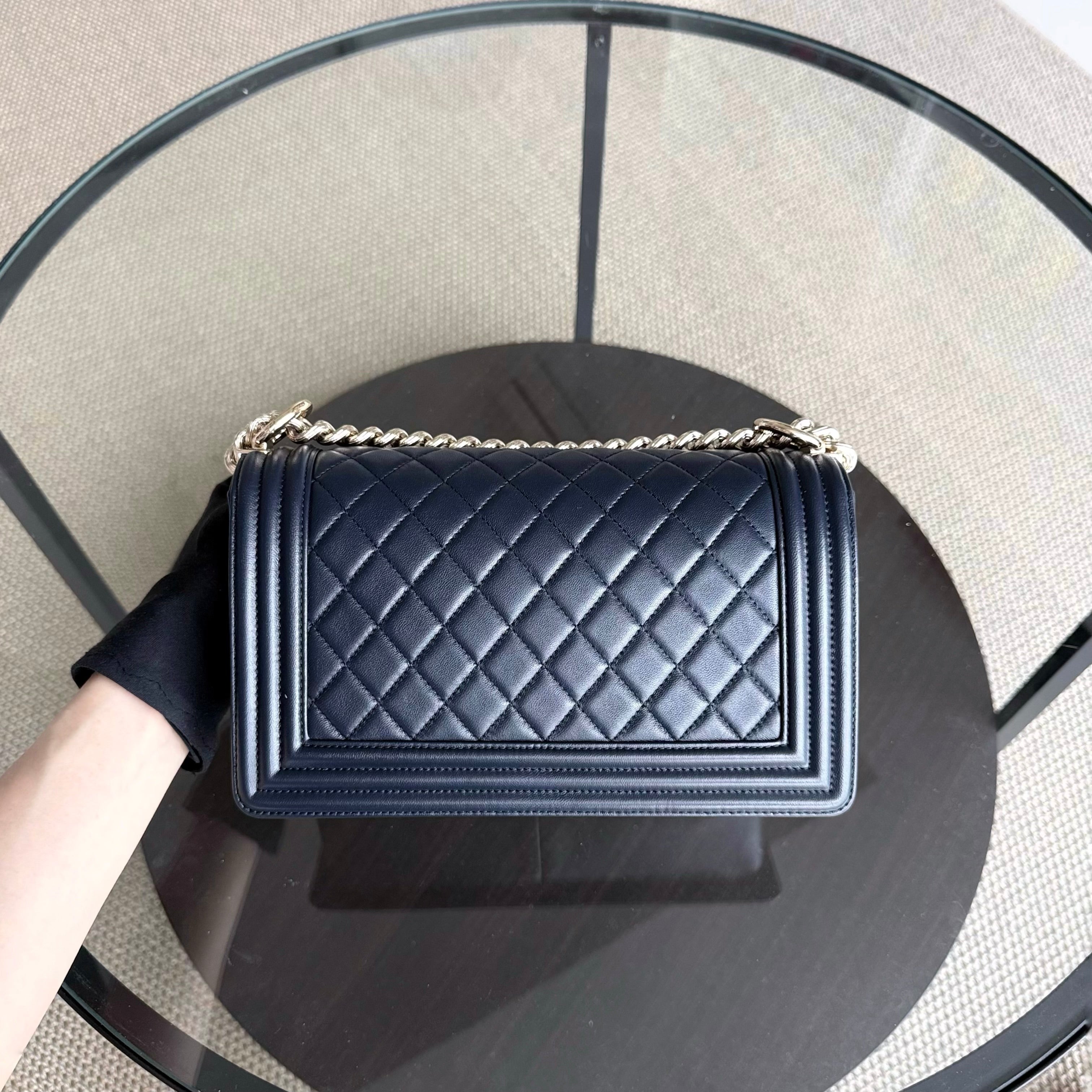 Chanel Boy Medium - 25CM Quilted Lambskin Dark Blue Gold Hardware Series 24