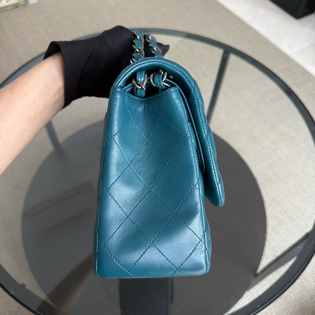 Chanel Classic Flap Jumbo - Double Flap 30CM Quilted Lambskin Dark Turquoise Dark Silver Hardware Series 15