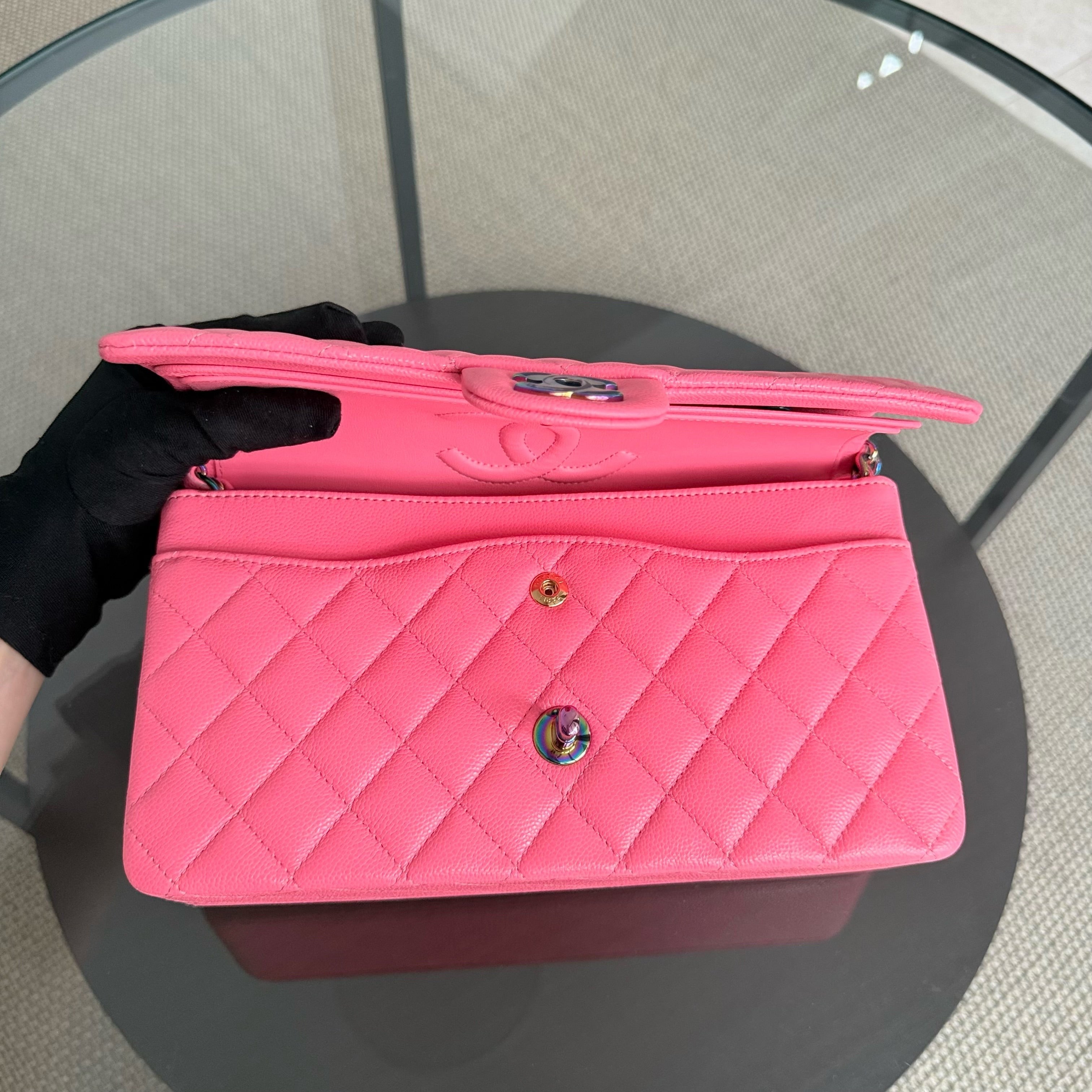 Chanel Classic Flap Medium Microchip - 25CM Quilted Caviar Pink Limited Edition Hardware