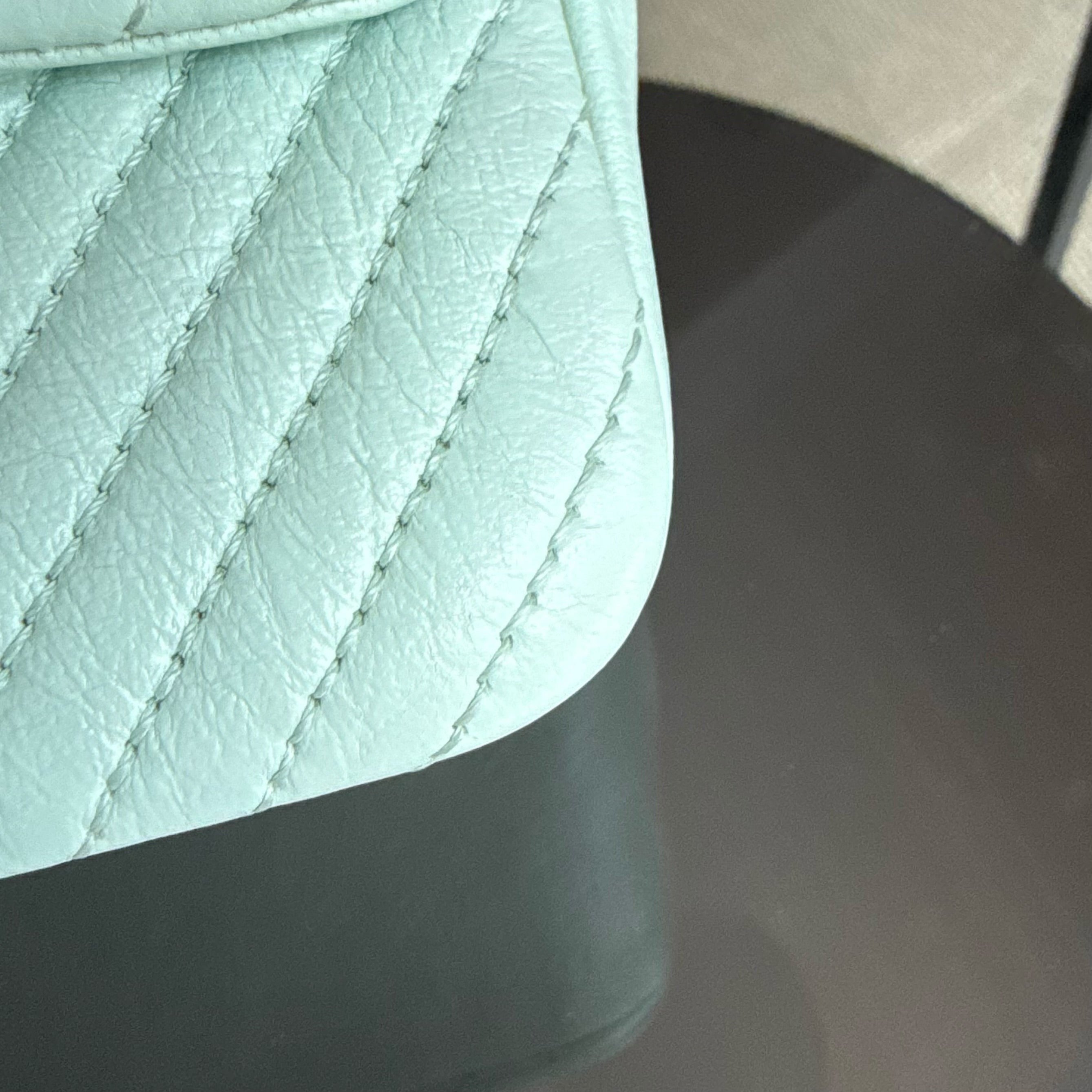 Chanel Seasonal Flap Small - 23CM Surpique CC Herringbone Medallion Flap Chevron Mint Green Gold Hardware Series 20