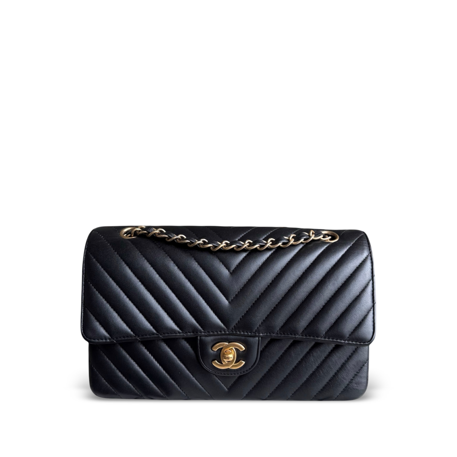 Chanel Classic Flap Medium - 25CM Chevron Lambskin Black Gold Hardware Series 27