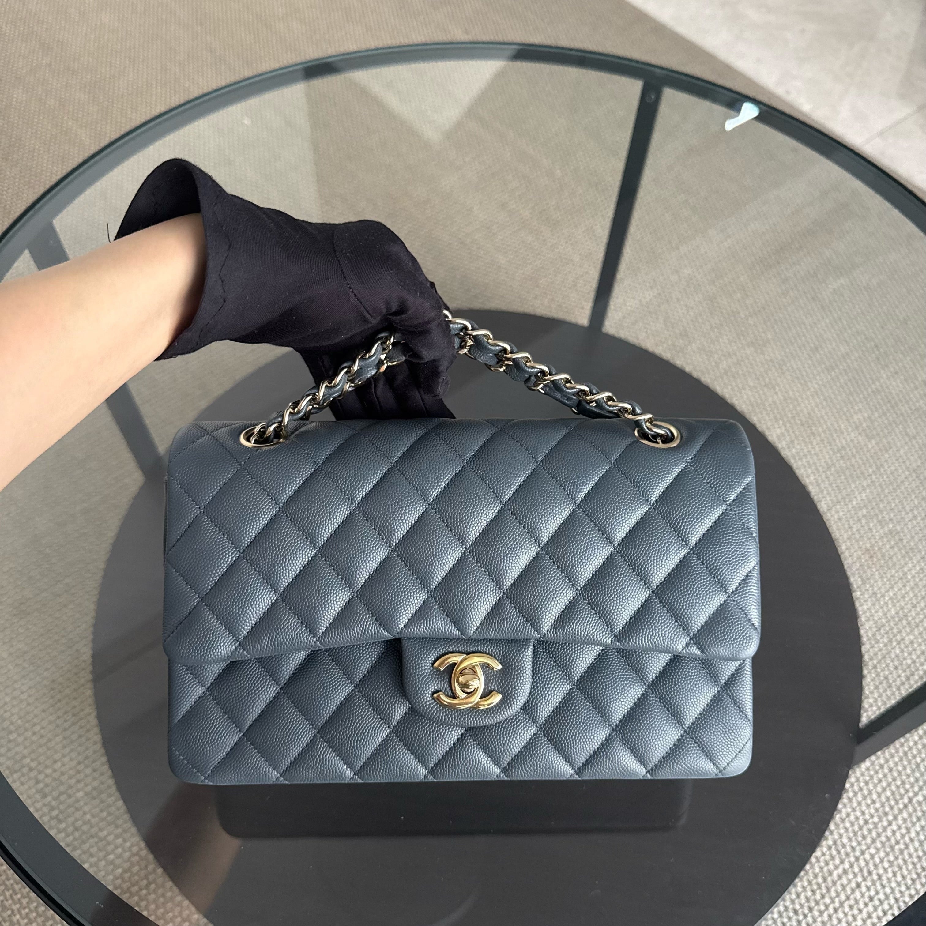 Chanel Classic Flap Medium - 25CM Quilted Caviar Dark Gray Gold Hardware Series 26
