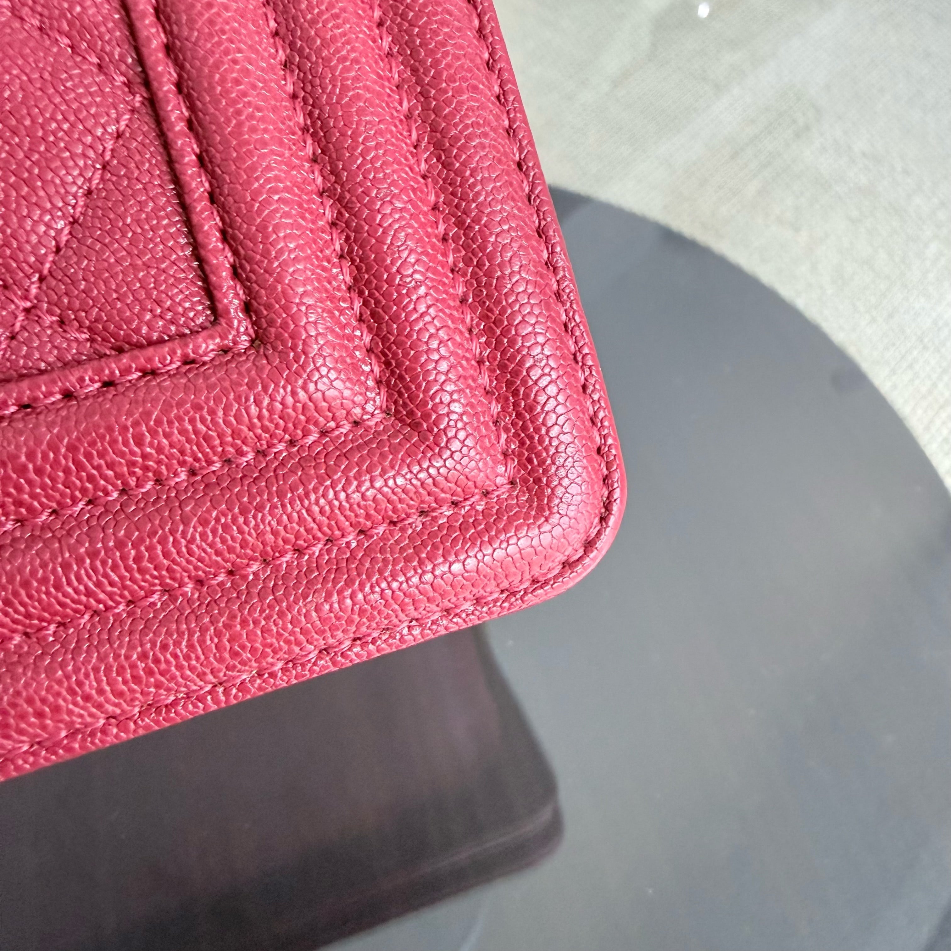 Chanel Boy Medium - Caviar 25CM Quilted Red Gold Hardware Series 27