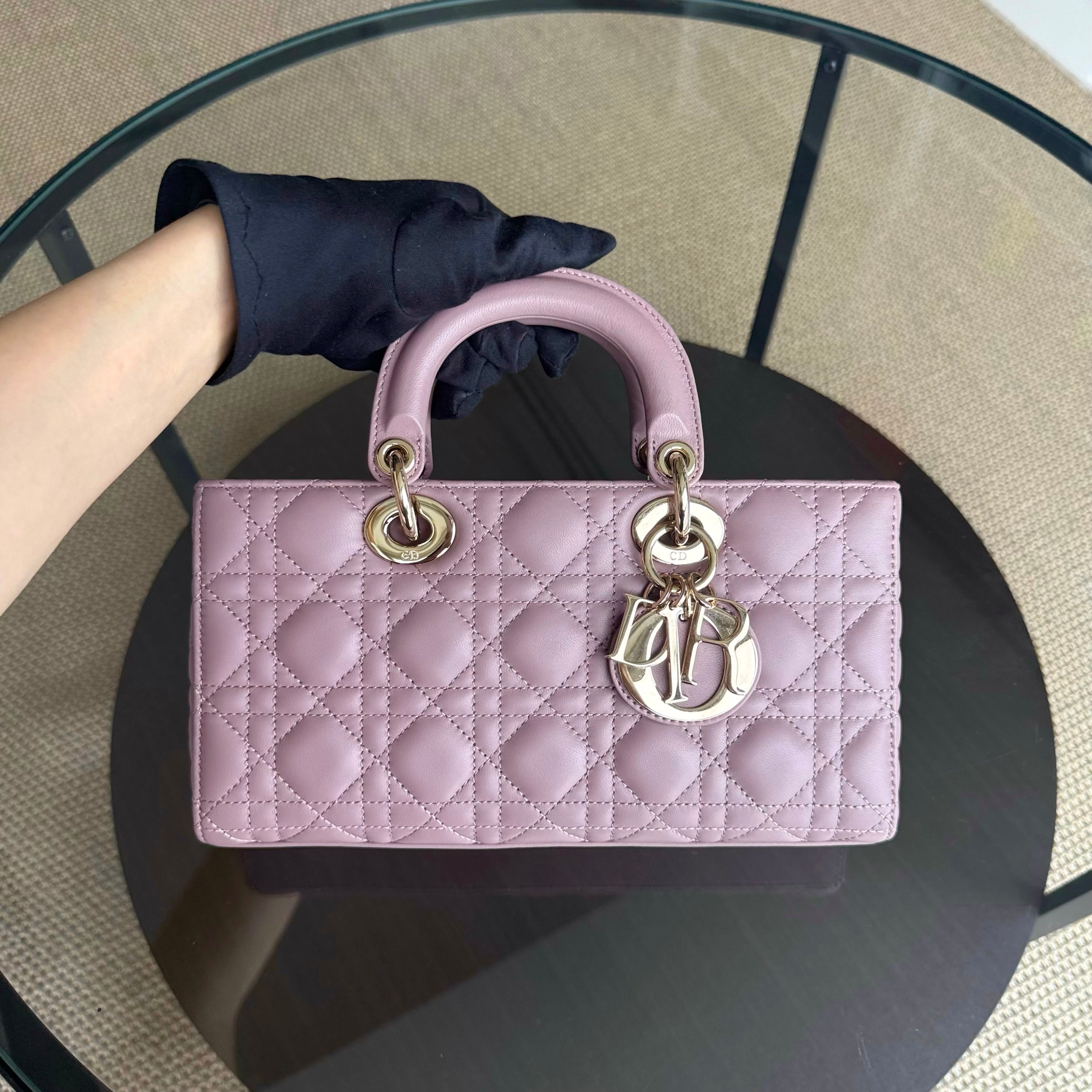 Dior D-Joy Medium - Cannage Lambskin Blush Pink Gold Hardware