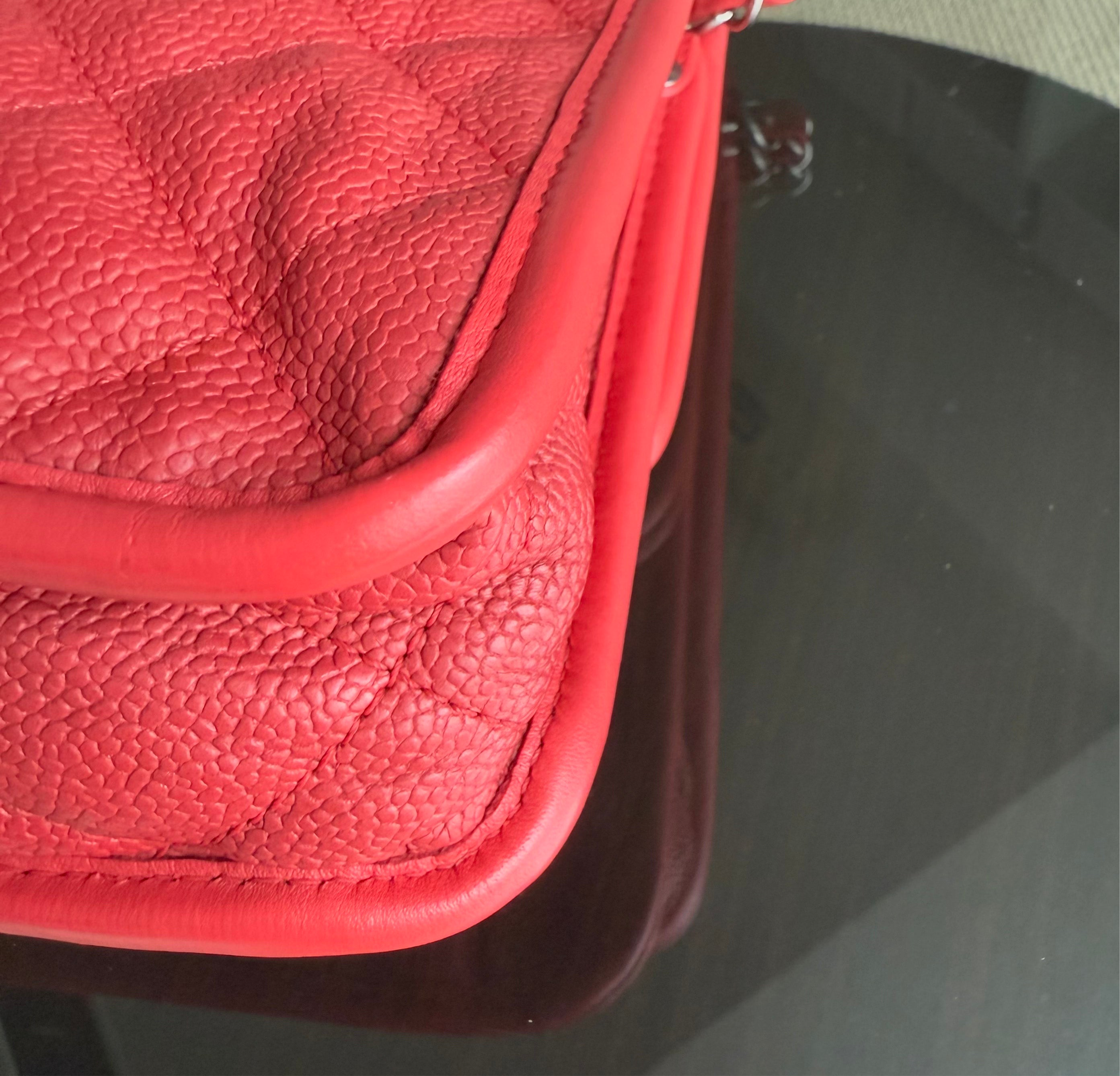 Chanel French Riviera - Caviar 29CM Quilted Seasonal Flap Red Silver Hardware Series 15