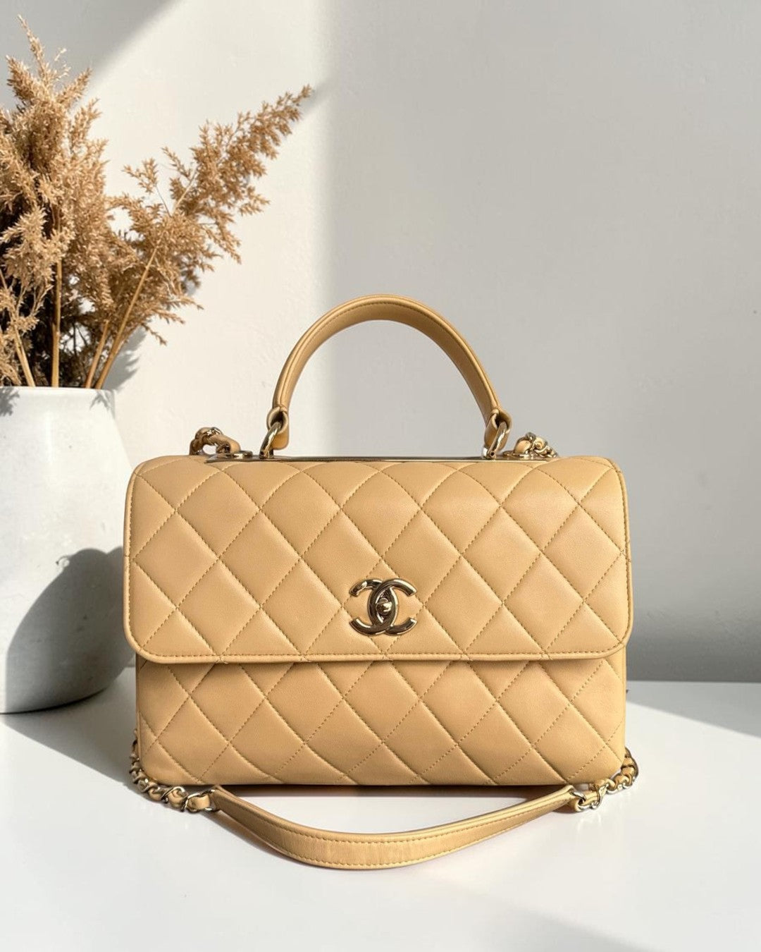 Chanel Trendy CC 30CM - Quilted Lambskin Beige Gold Hardware Series 26