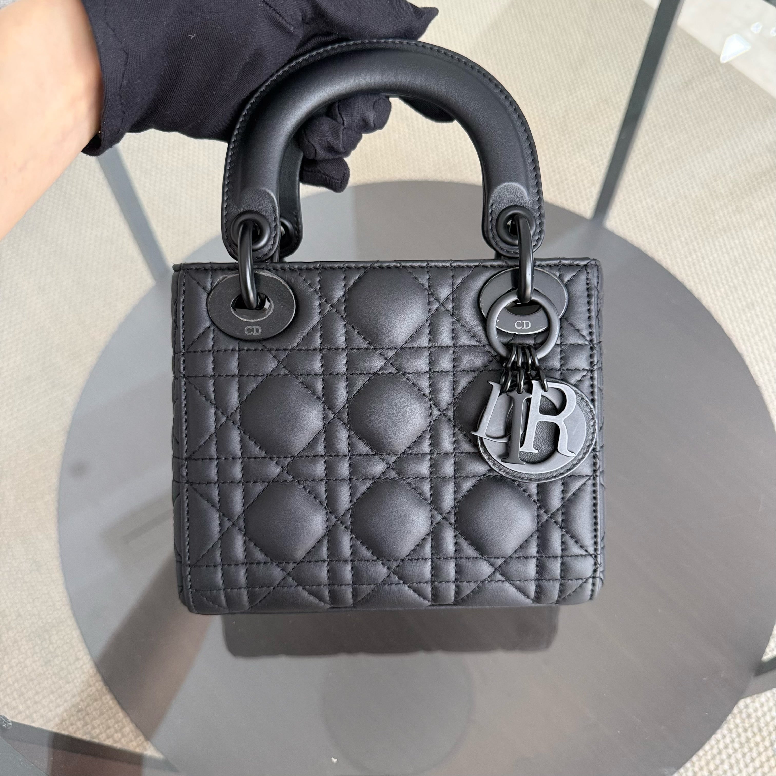 Dior Lady Mini - Cannage Calfskin So Black Black Hardware Chain Strap