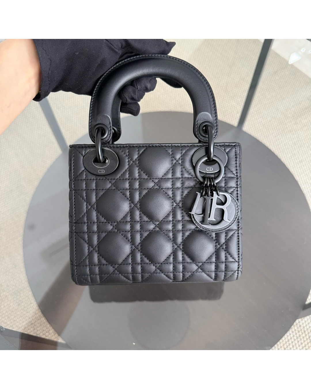 Dior Lady Mini - Cannage Calfskin So Black Black Hardware Chain Strap
