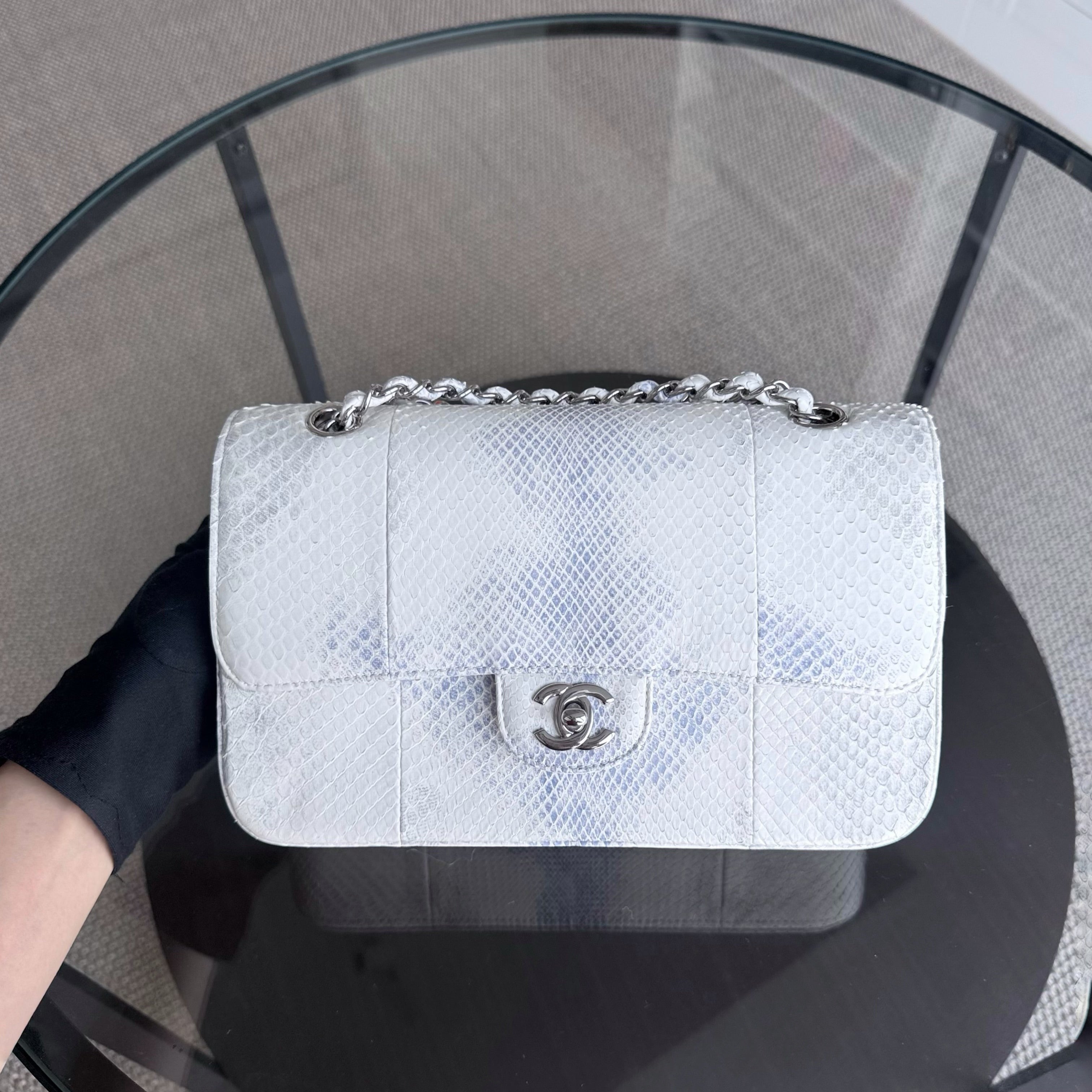 Chanel Classic Flap Medium - Python 25CM Quilted White Silver Hardware Series 23