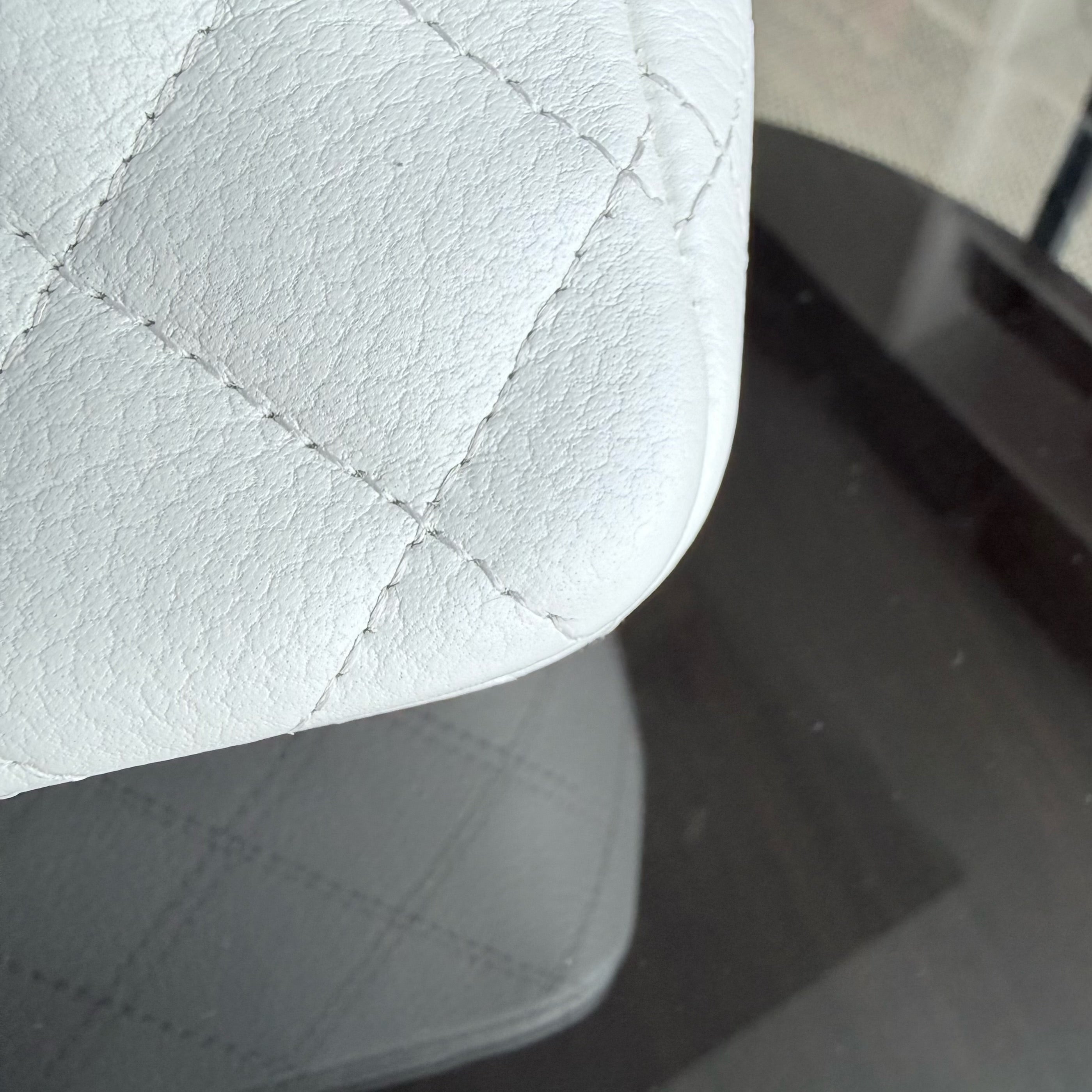 Chanel Classic Flap Mini Square - Caviar Quilted White Silver Hardware Series 18