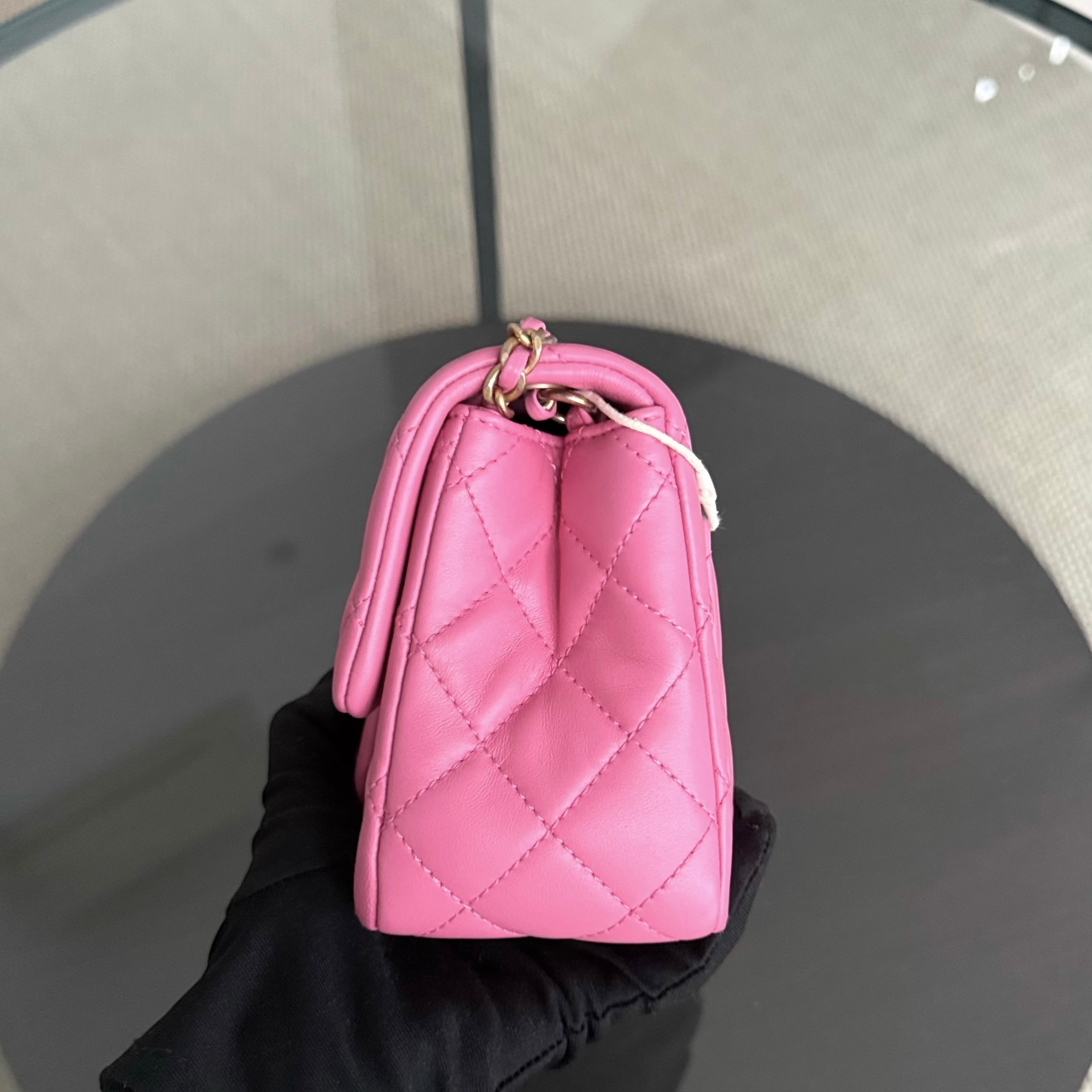 Chanel Classic Flap Mini Square- 17CM Pearl Crush Quilted Lambskin Pink Gold Hardware Series 30