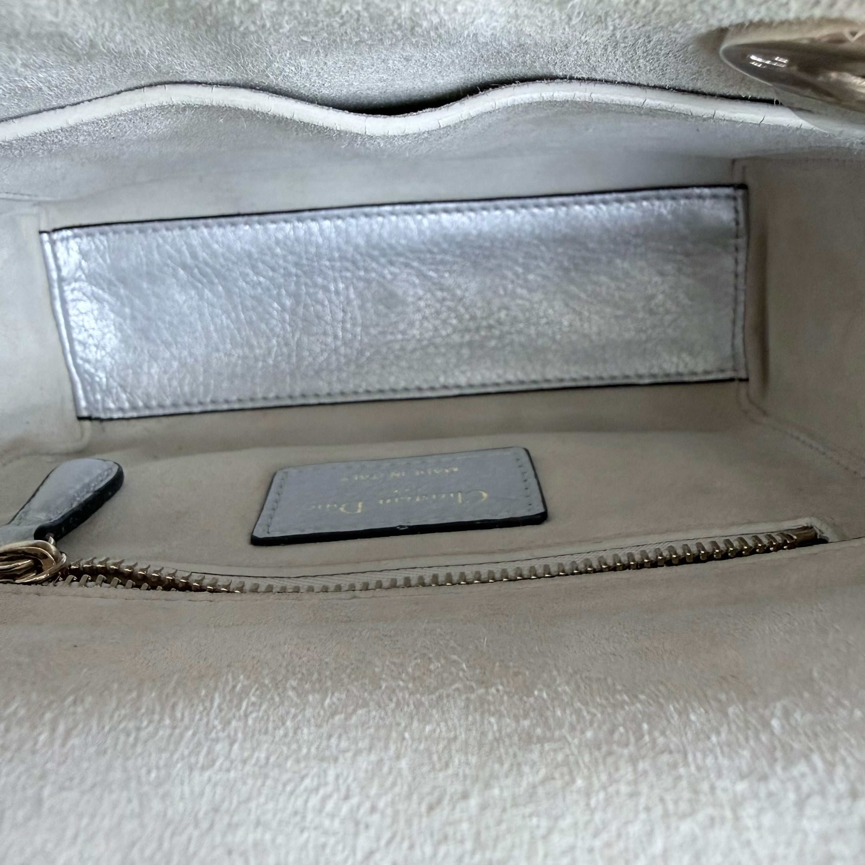 Dior Lady Mini - Cannage Caviar Gray Grey Gold Hardware