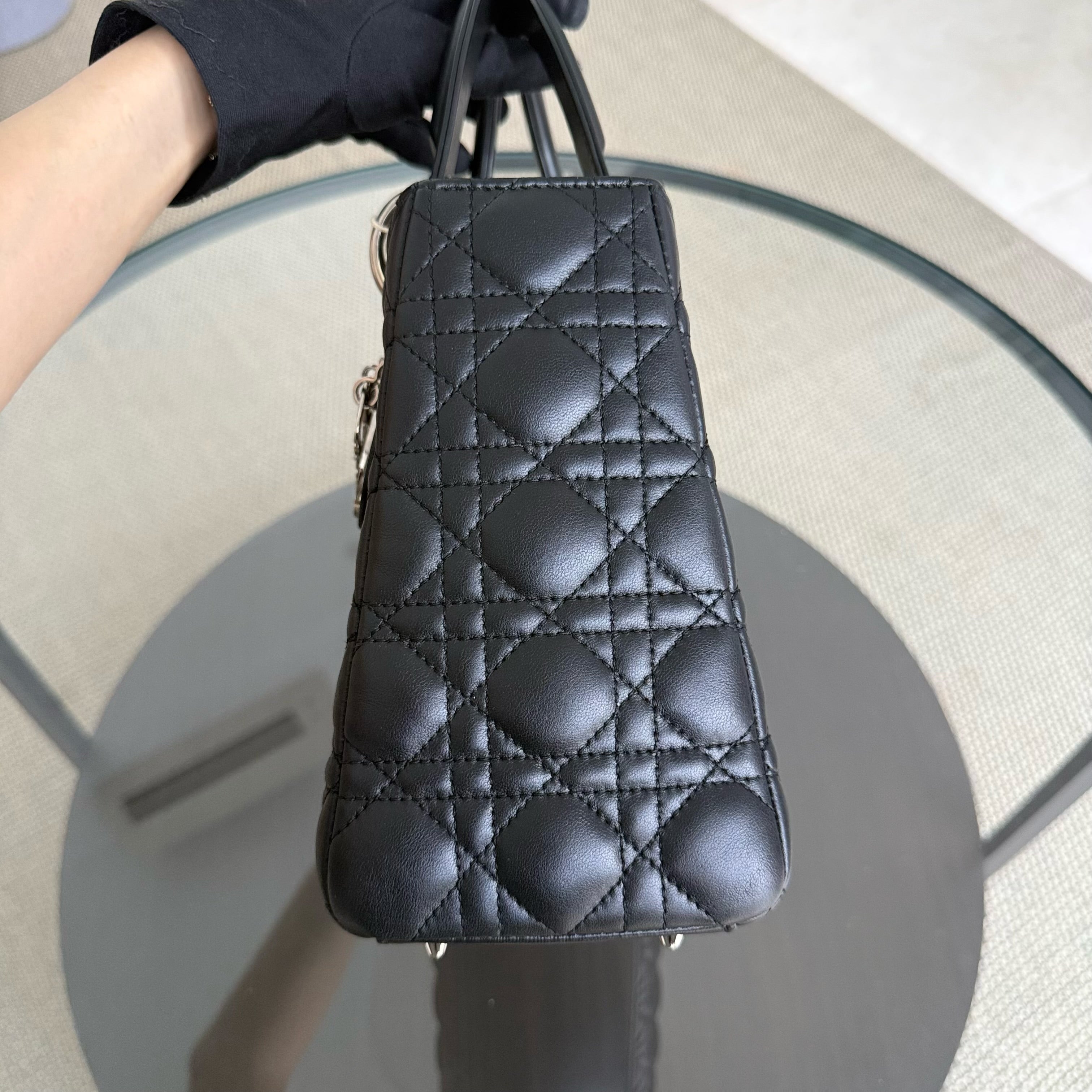 Dior Lady Medium - Cannage Lambskin Black Silver Hardware