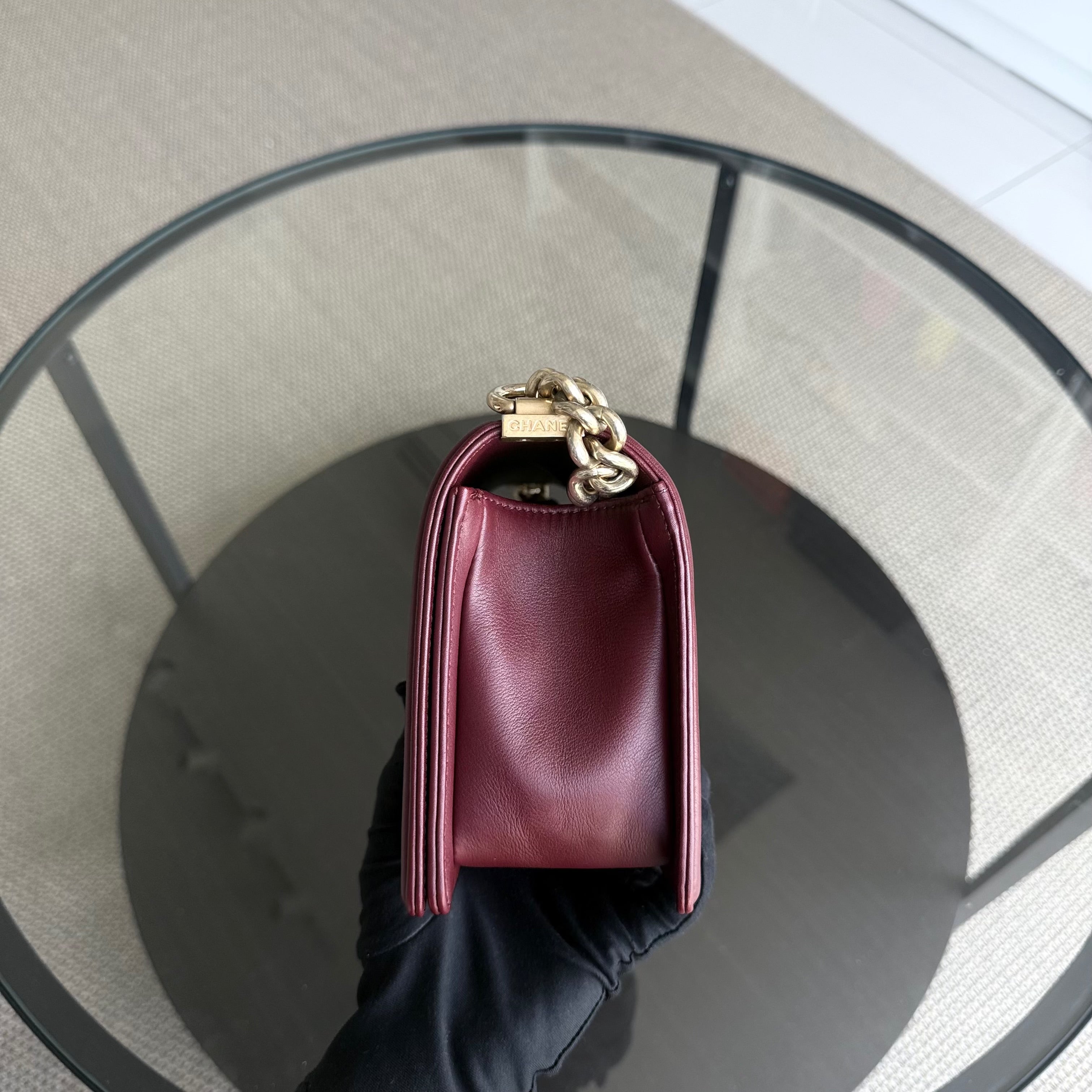 Chanel Boy Medium - 25CM Quilted Calfskin Burgundy Red Gold Hardware Series 23