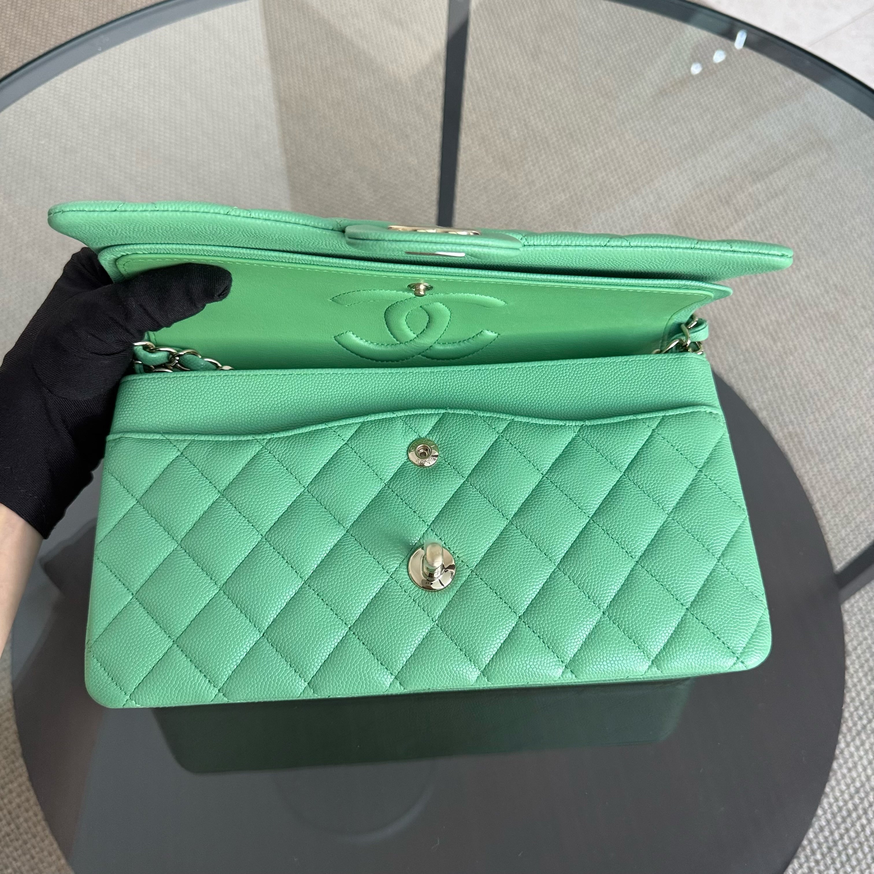 Chanel Classic Flap Medium - 25CM Quilted Caviar Green Gold Hardware Series 31