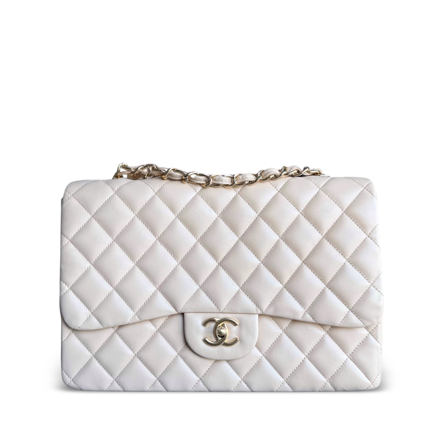 Chanel Classic Flap Jumbo - 30CM Single Flap Quilted Lambskin Beige Gold Hardware Series 13