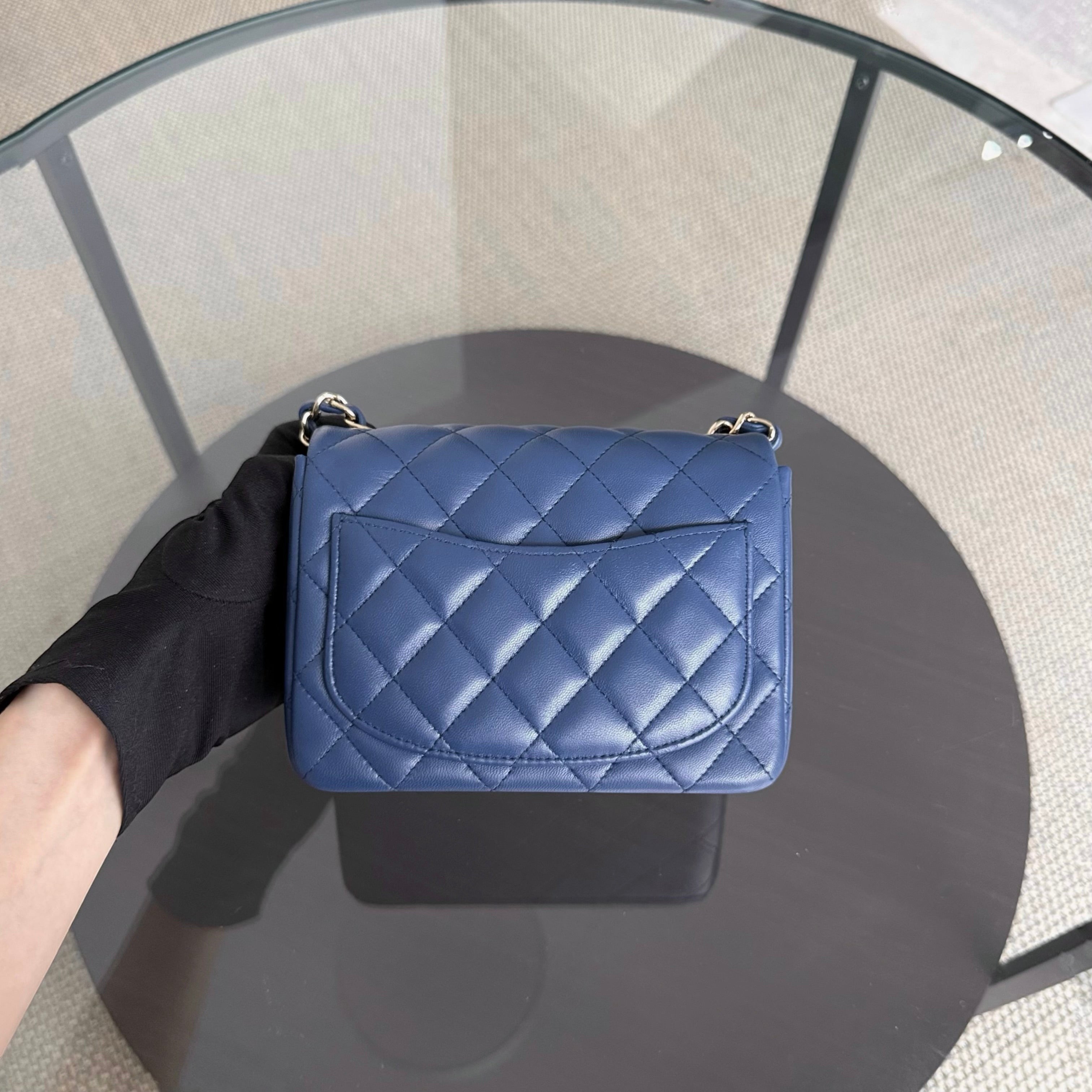Chanel Classic Flap Mini Square - Lambskin Quilted Blue Gold Hardware Series 25