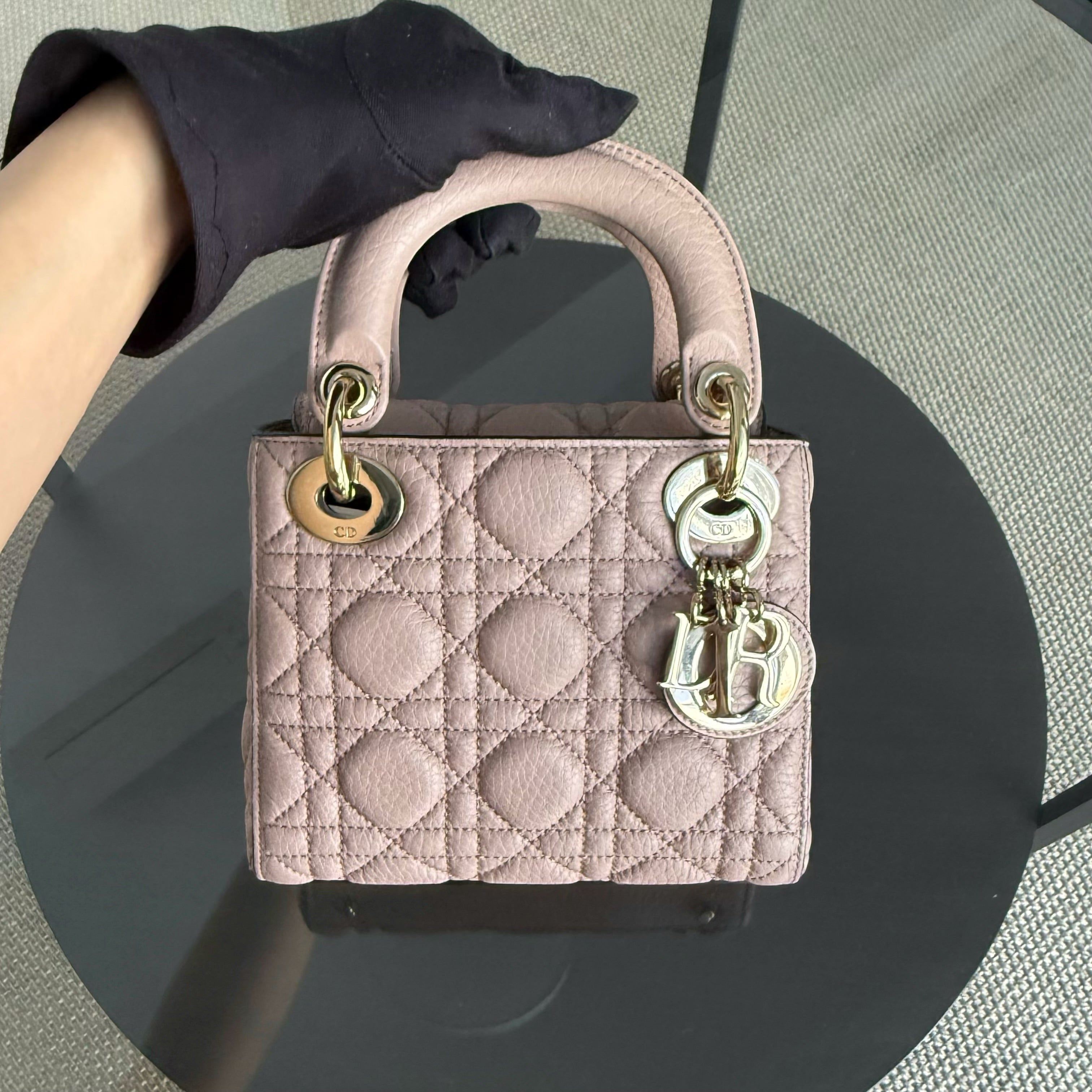 Dior Lady Mini - Cannage Grained Calfskin Blush Gold Hardware
