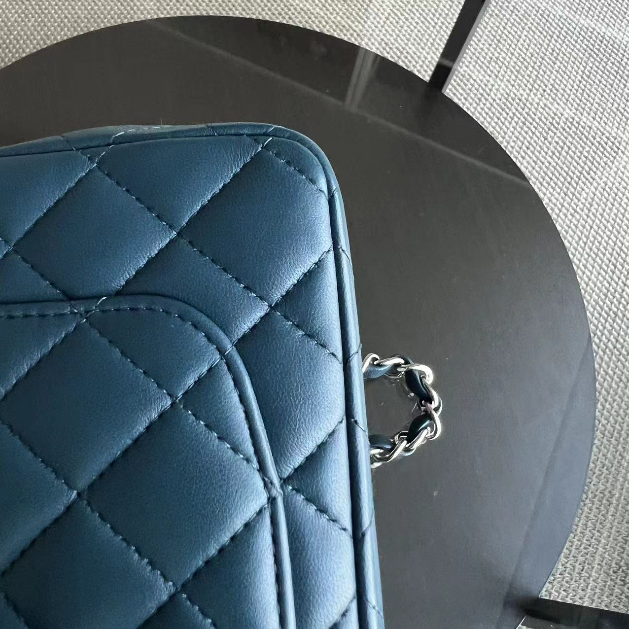 Mini Rectangle Classic Flap 20CM Quilted Lambskin Dark Blue Silver Hardware Series 28