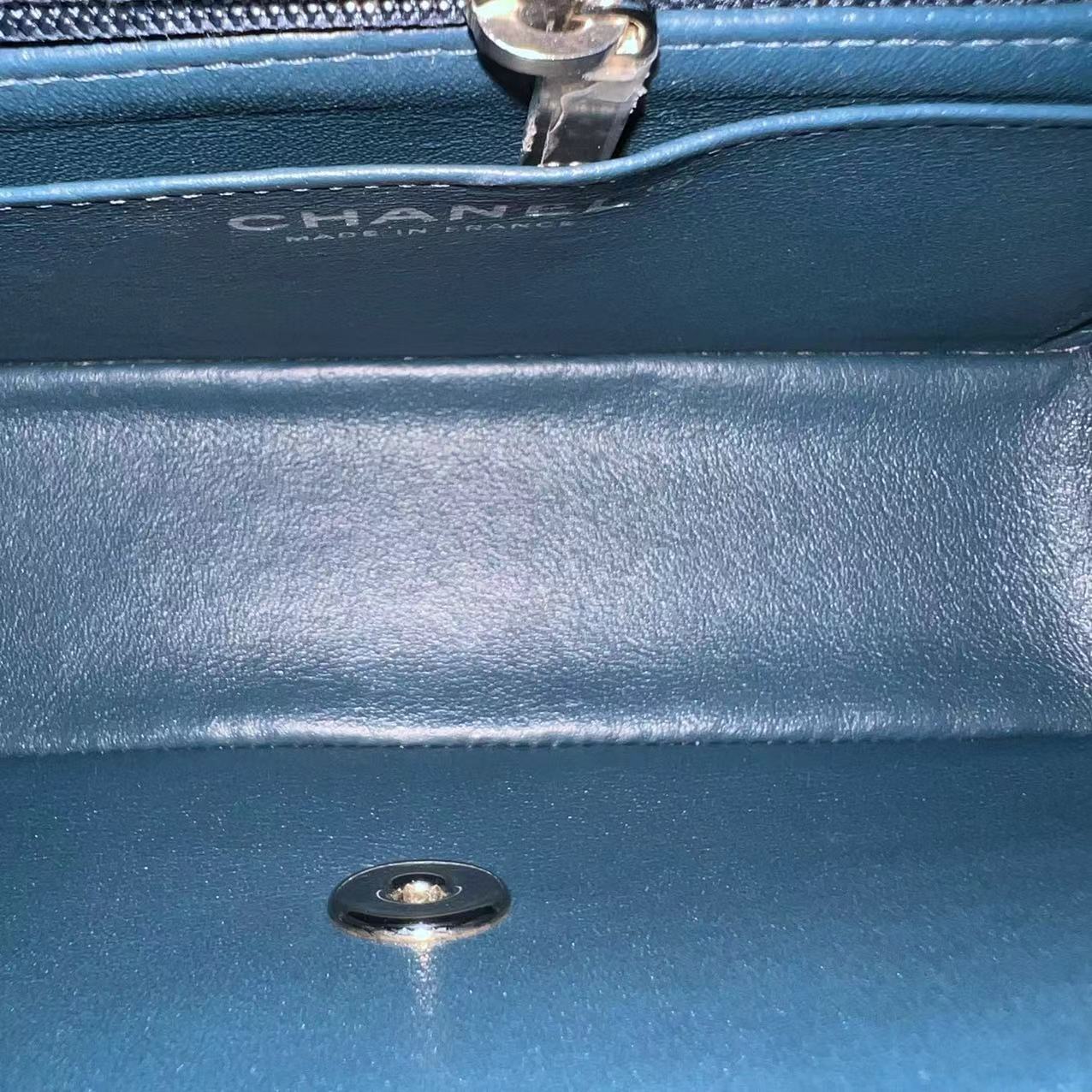 Mini Rectangle Classic Flap 20CM Quilted Lambskin Dark Blue Silver Hardware Series 28