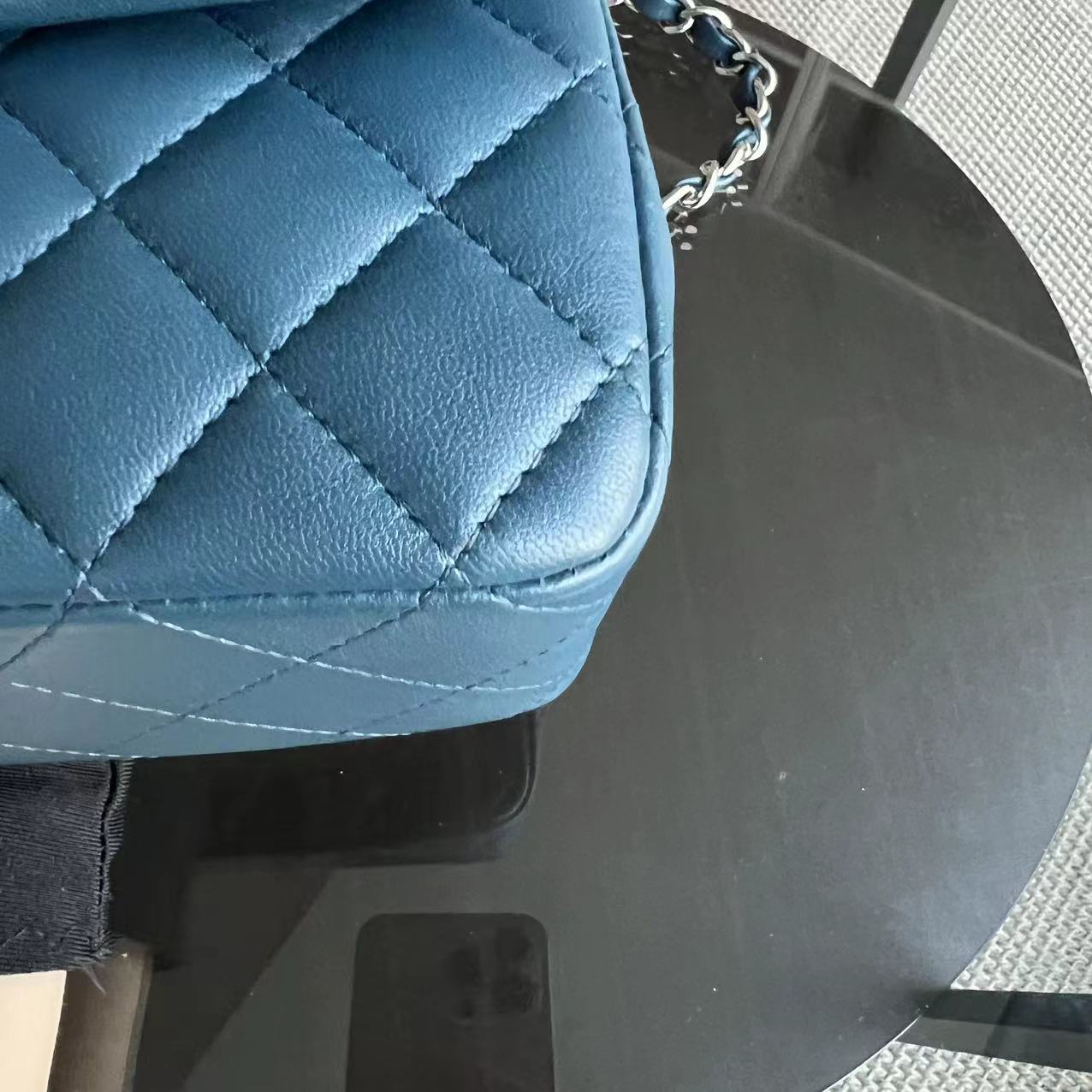 Mini Rectangle Classic Flap 20CM Quilted Lambskin Dark Blue Silver Hardware Series 28